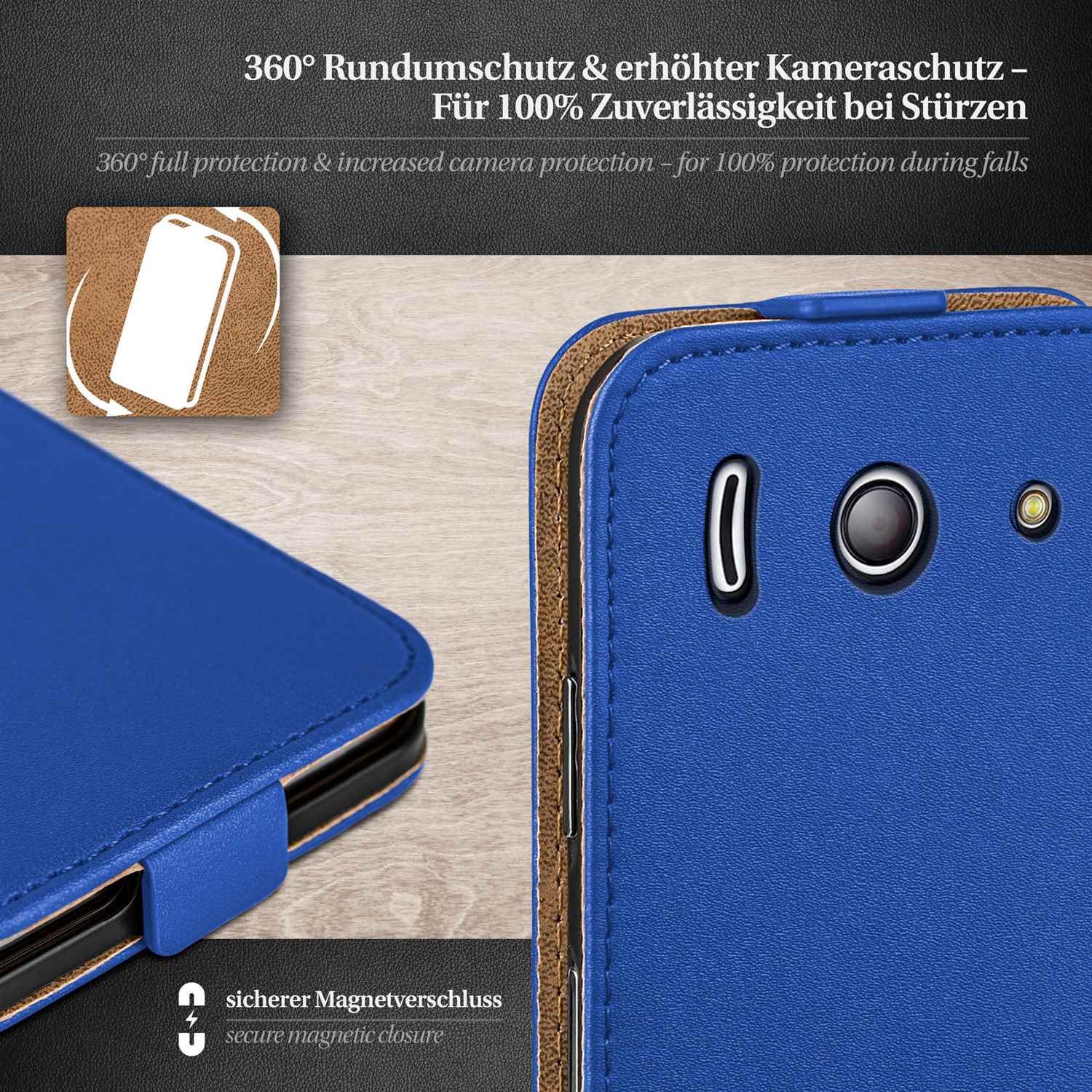 moex Flip Case Huawei Ascend Y300 Klapphülle Leder Optik – Weiteres Produktbild 2