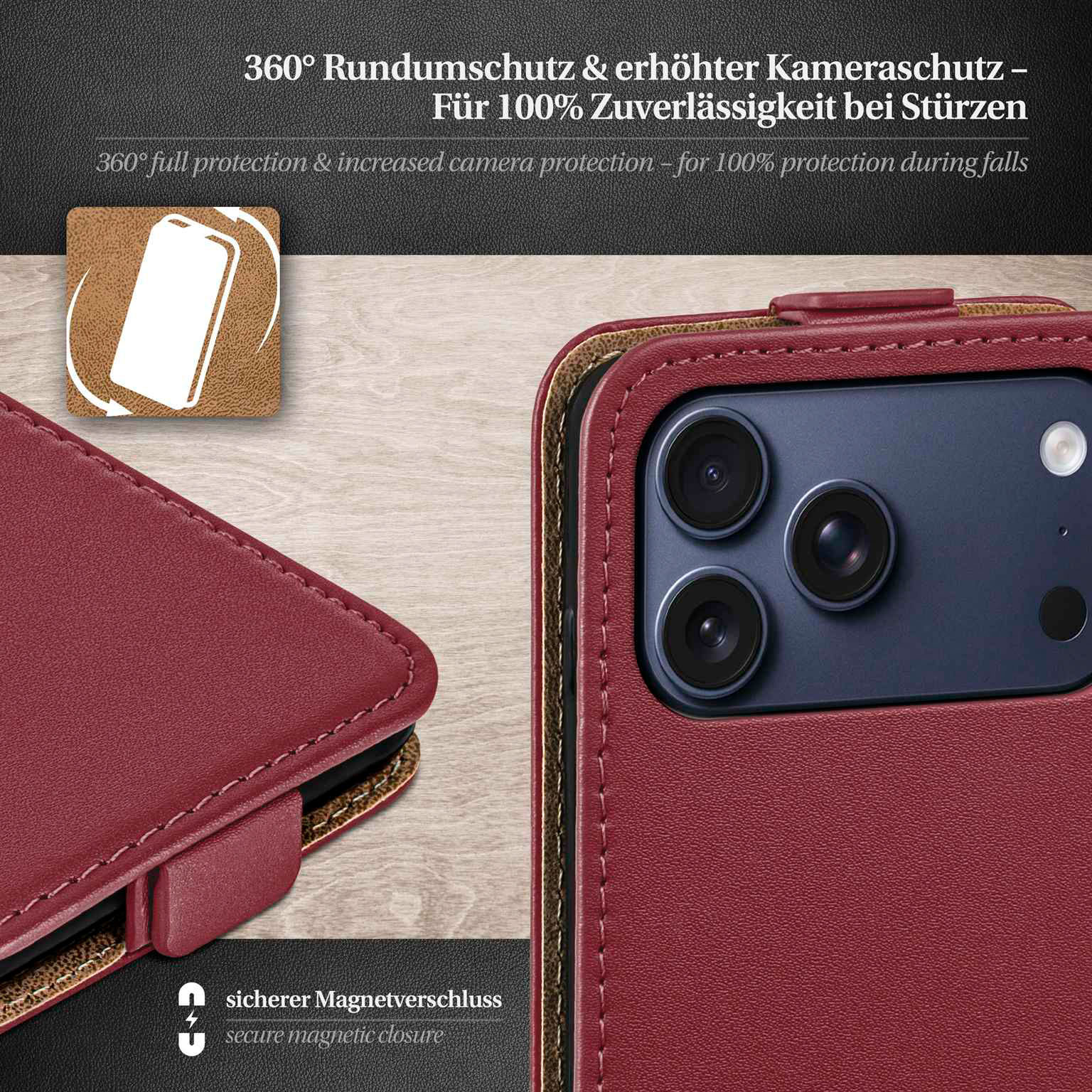 moex Flip Case iPhone 17 Pro Max Klapphülle Leder Optik – Weiteres Produktbild 3