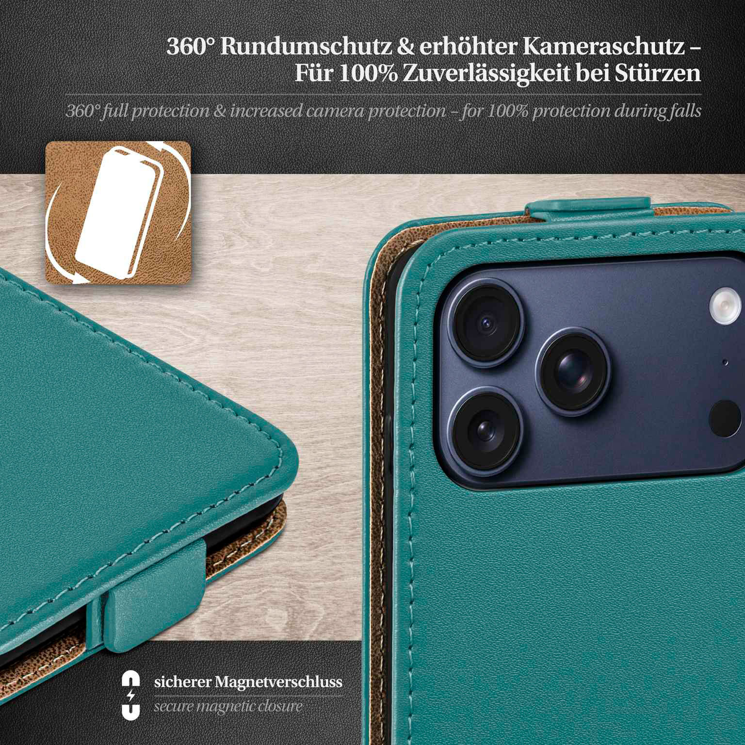 moex Flip Case iPhone 17 Pro Max Klapphülle Leder Optik – Weiteres Produktbild 3