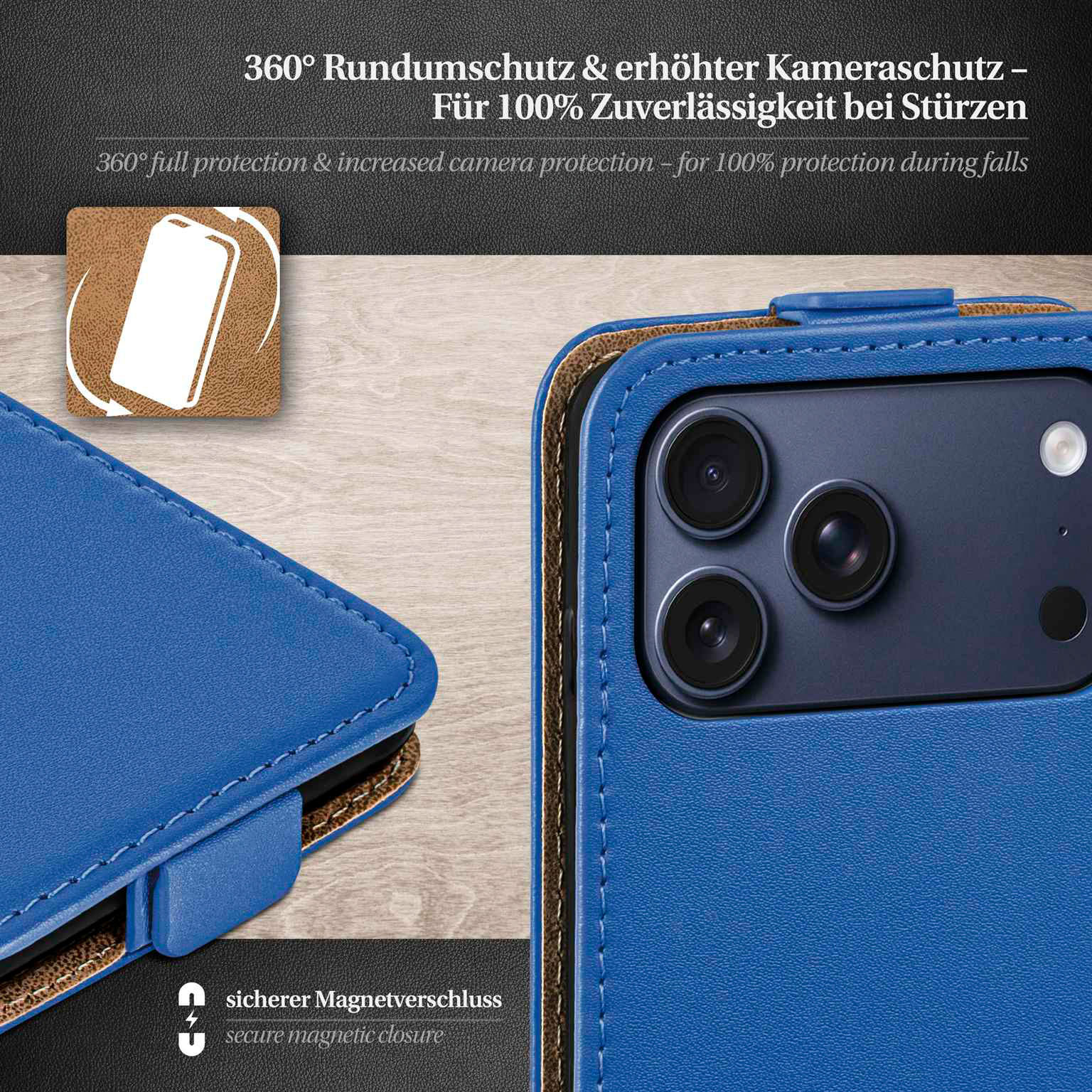 moex Flip Case iPhone 17 Pro Max Klapphülle Leder Optik – Weiteres Produktbild 2
