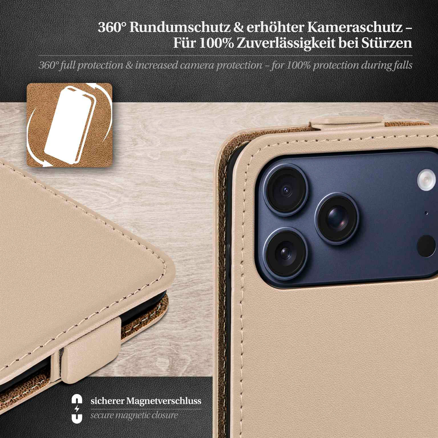 moex Flip Case iPhone 17 Pro Max Klapphülle Leder Optik – Weiteres Produktbild 3