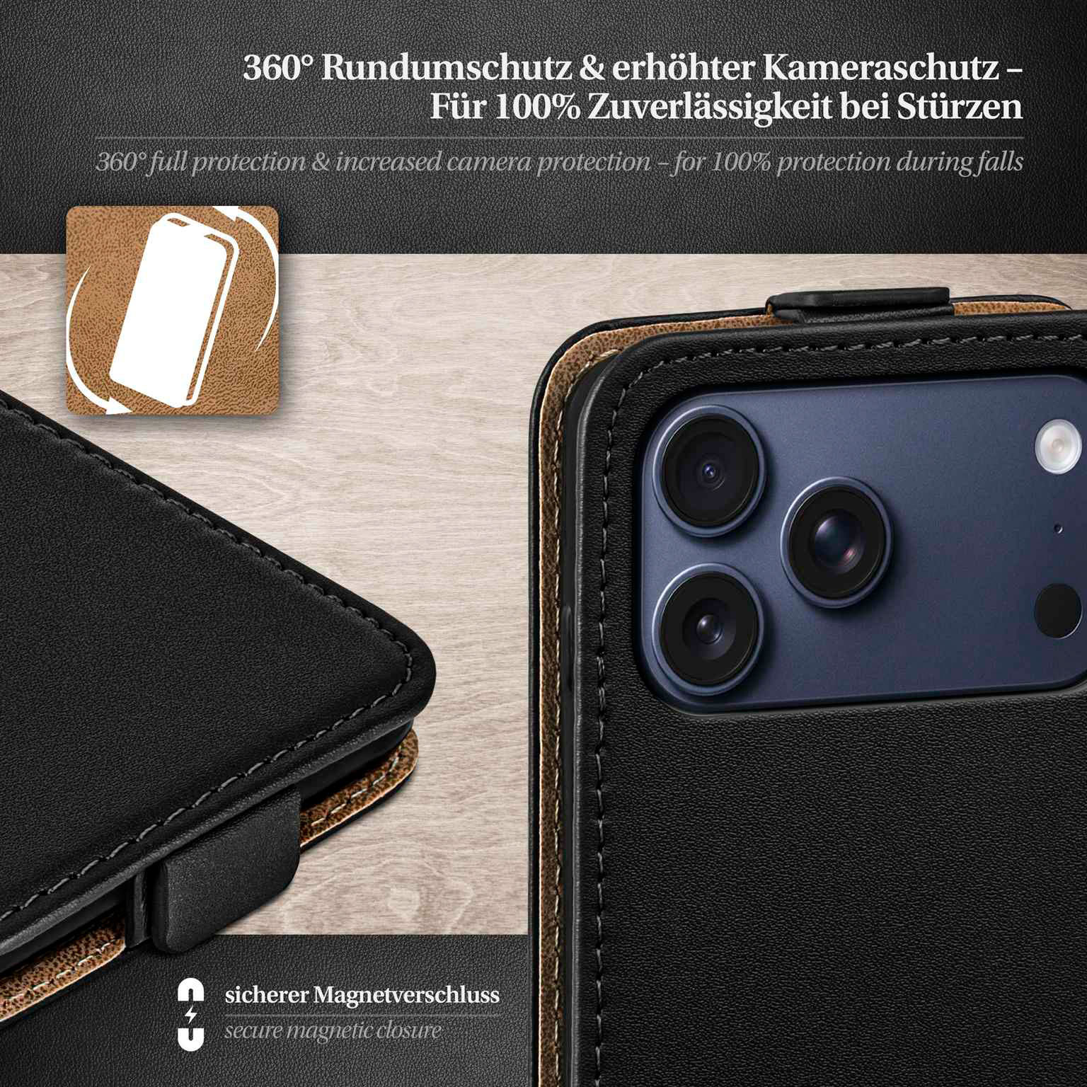 moex Flip Case iPhone 17 Pro Klapphülle Leder Optik – Weiteres Produktbild 3