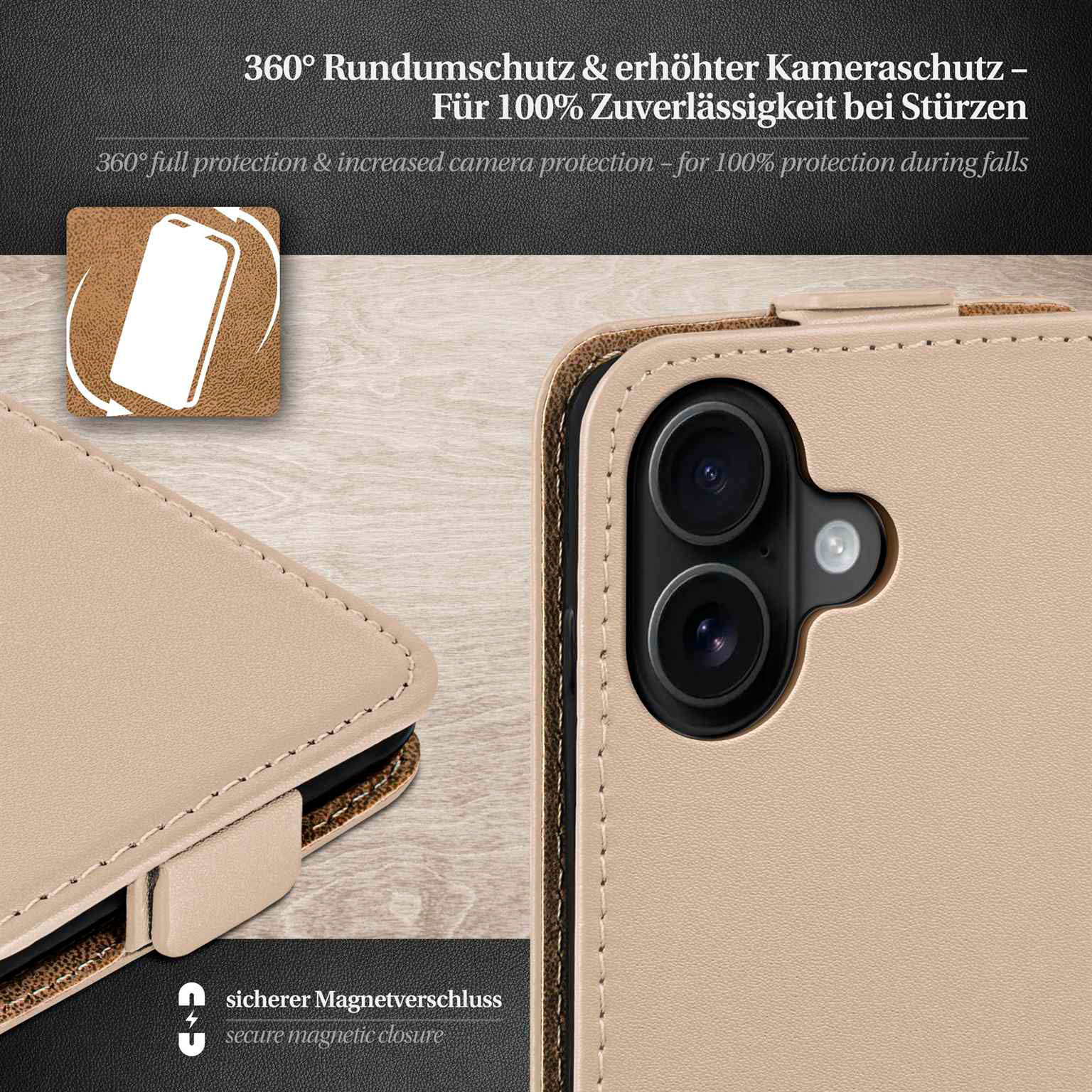 moex Flip Case iPhone 17 Klapphülle Leder Optik – Weiteres Produktbild 3