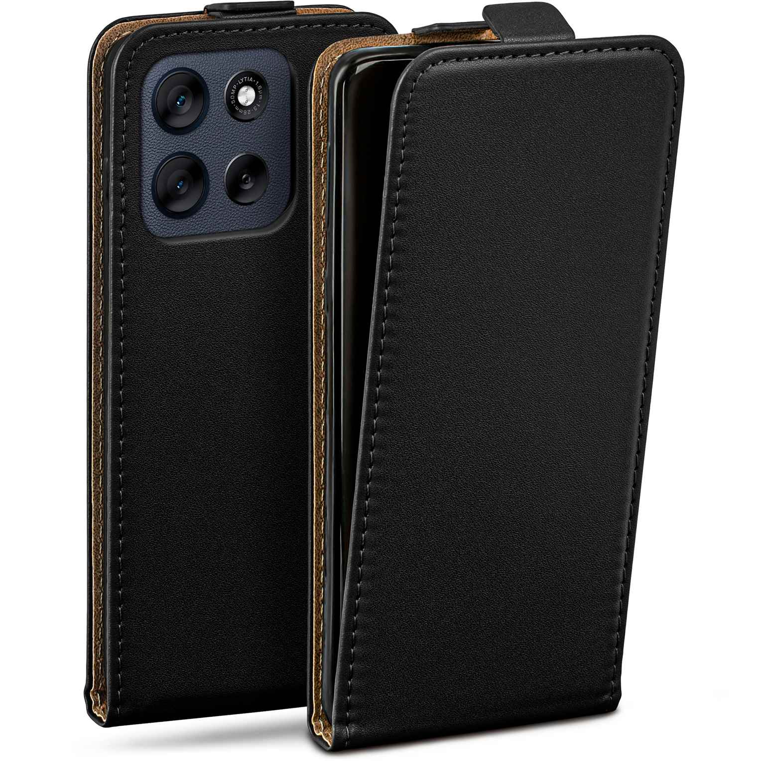 moex Flip Case Motorola Moto G56 5G Klapphülle Leder Optik – Tiefschwarz