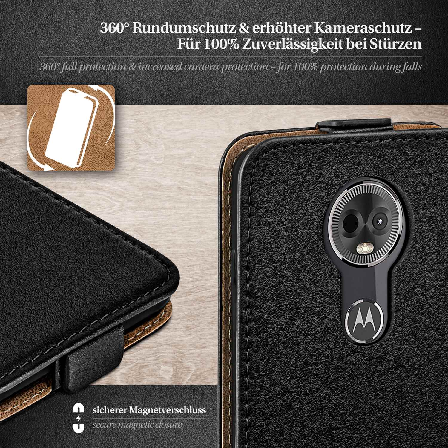 moex Flip Case Motorola Moto E5 Plus Klapphülle Leder Optik – Weiteres Produktbild 3