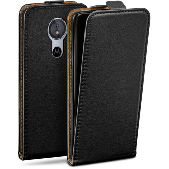 moex Flip Case Motorola Moto E5 Klapphülle Leder Optik – Deep-Black
