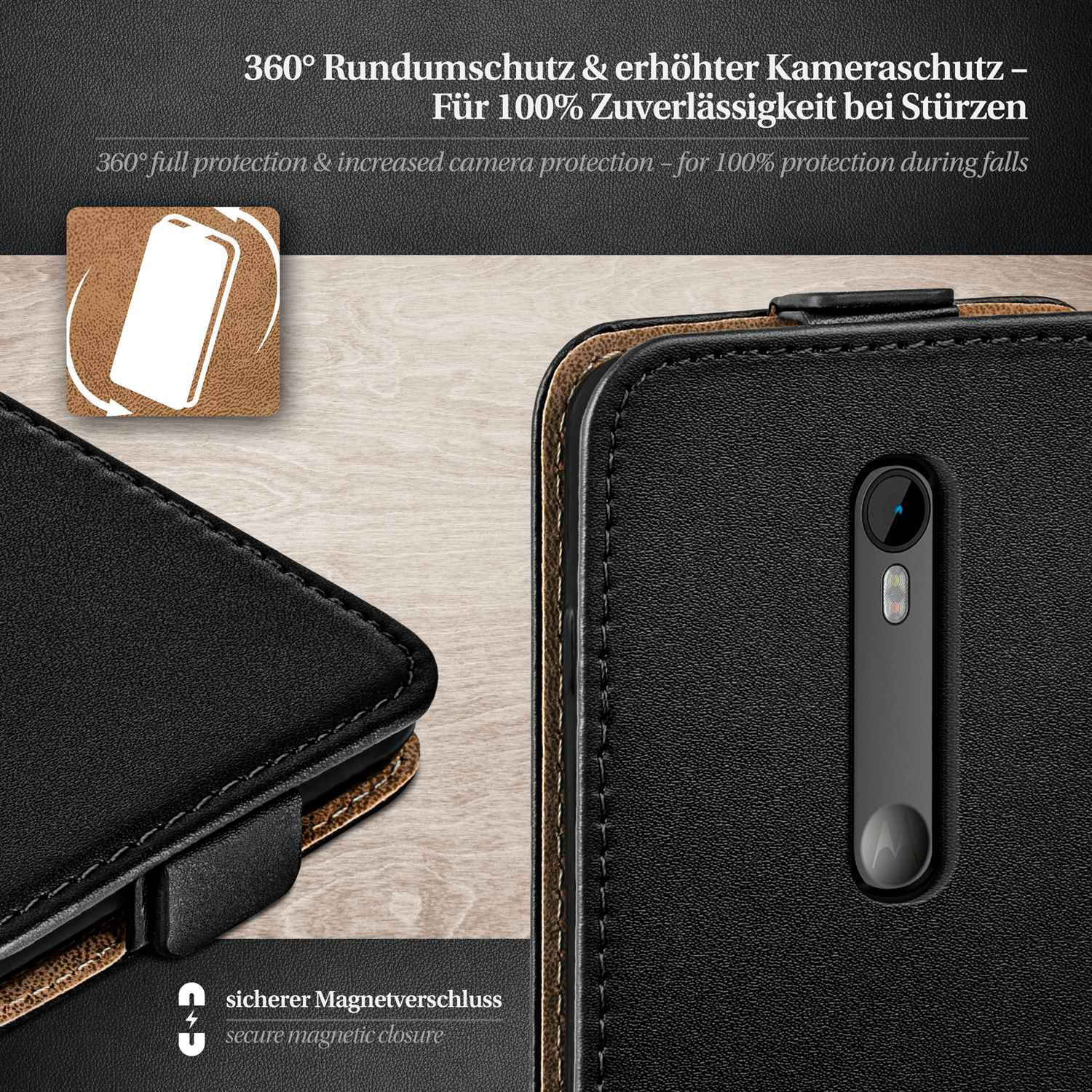 moex Flip Case Motorola Moto G3 Klapphülle Leder Optik – Weiteres Produktbild 2