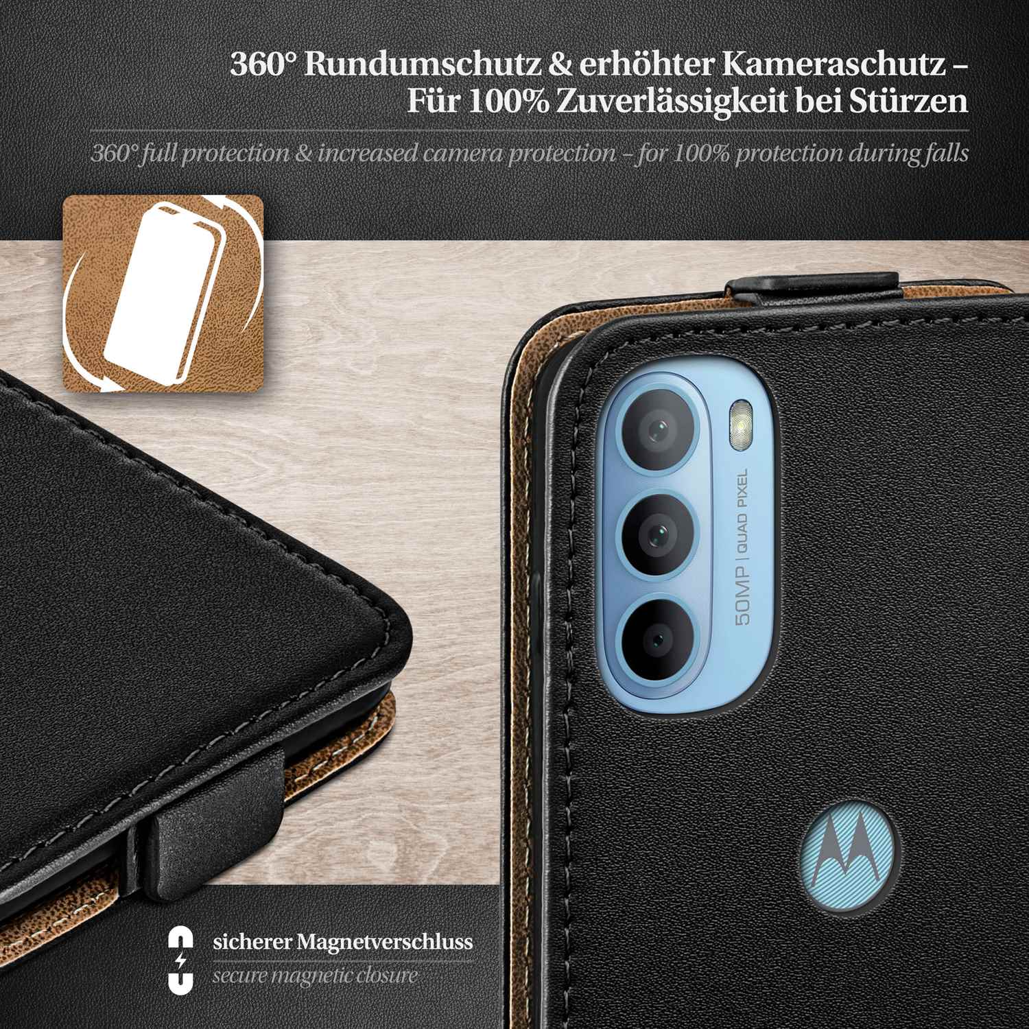 moex Flip Case Motorola Moto G31 Klapphülle Leder Optik – Weiteres Produktbild 3