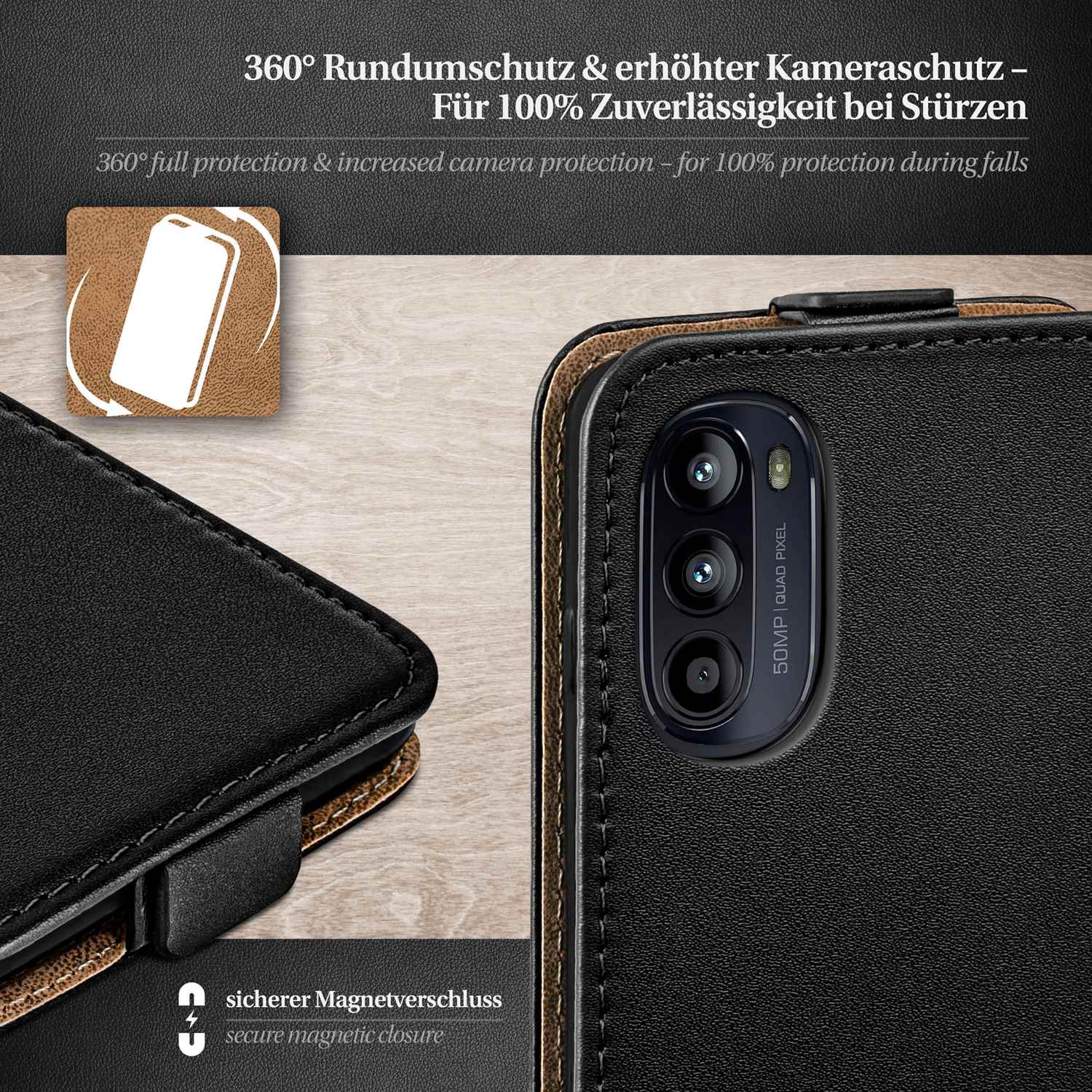 moex Flip Case Motorola Moto G52 Klapphülle Leder Optik – Weiteres Produktbild 3