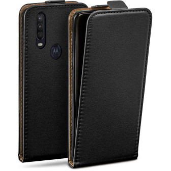 moex Flip Case Motorola One Action Klapphülle Leder Optik – Deep-Black