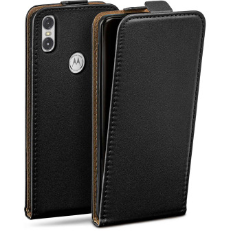 moex Flip Case Motorola One Klapphülle Leder Optik – Deep-Black