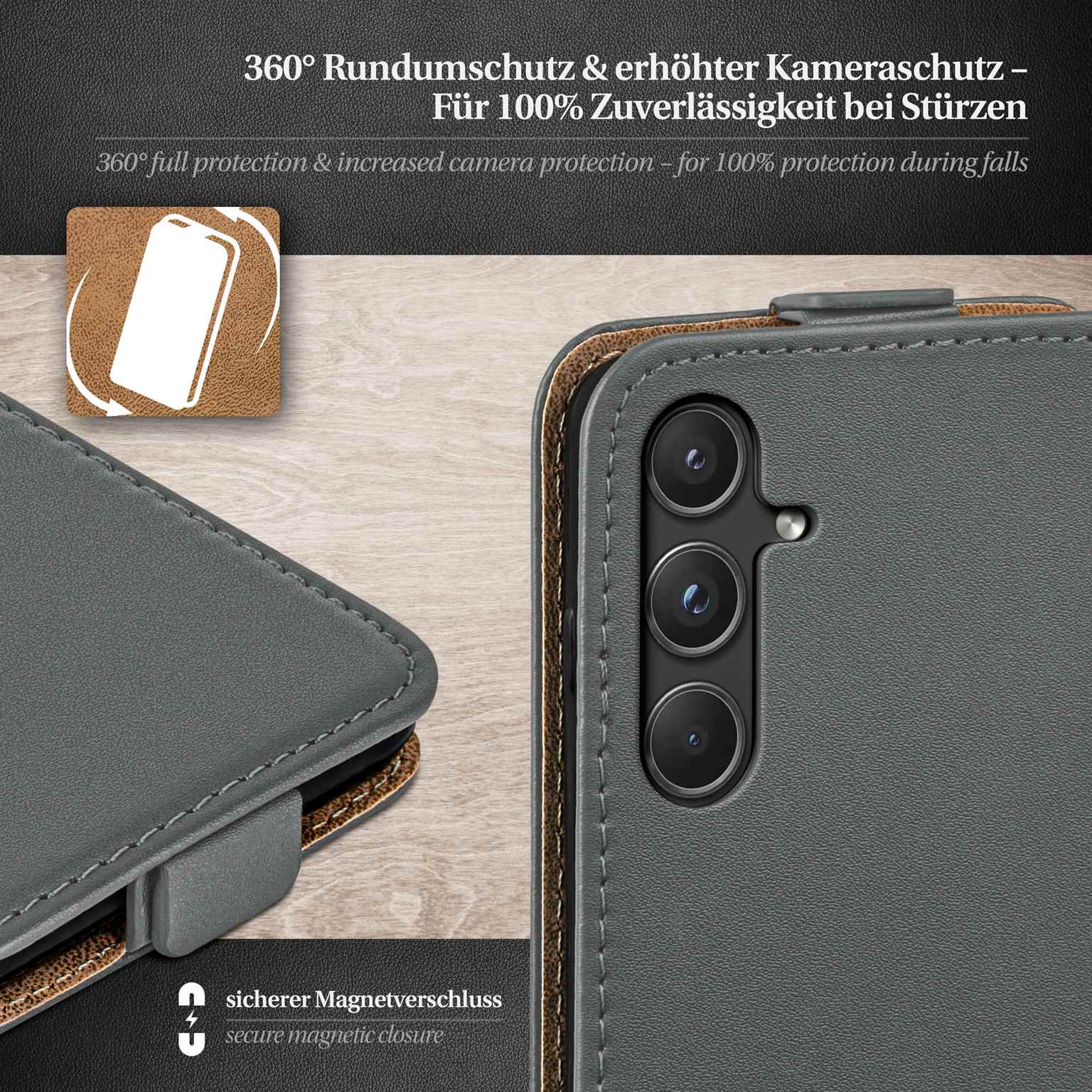 moex Flip Case Samsung Galaxy A55 5G Klapphülle Leder Optik – Weiteres Produktbild 3