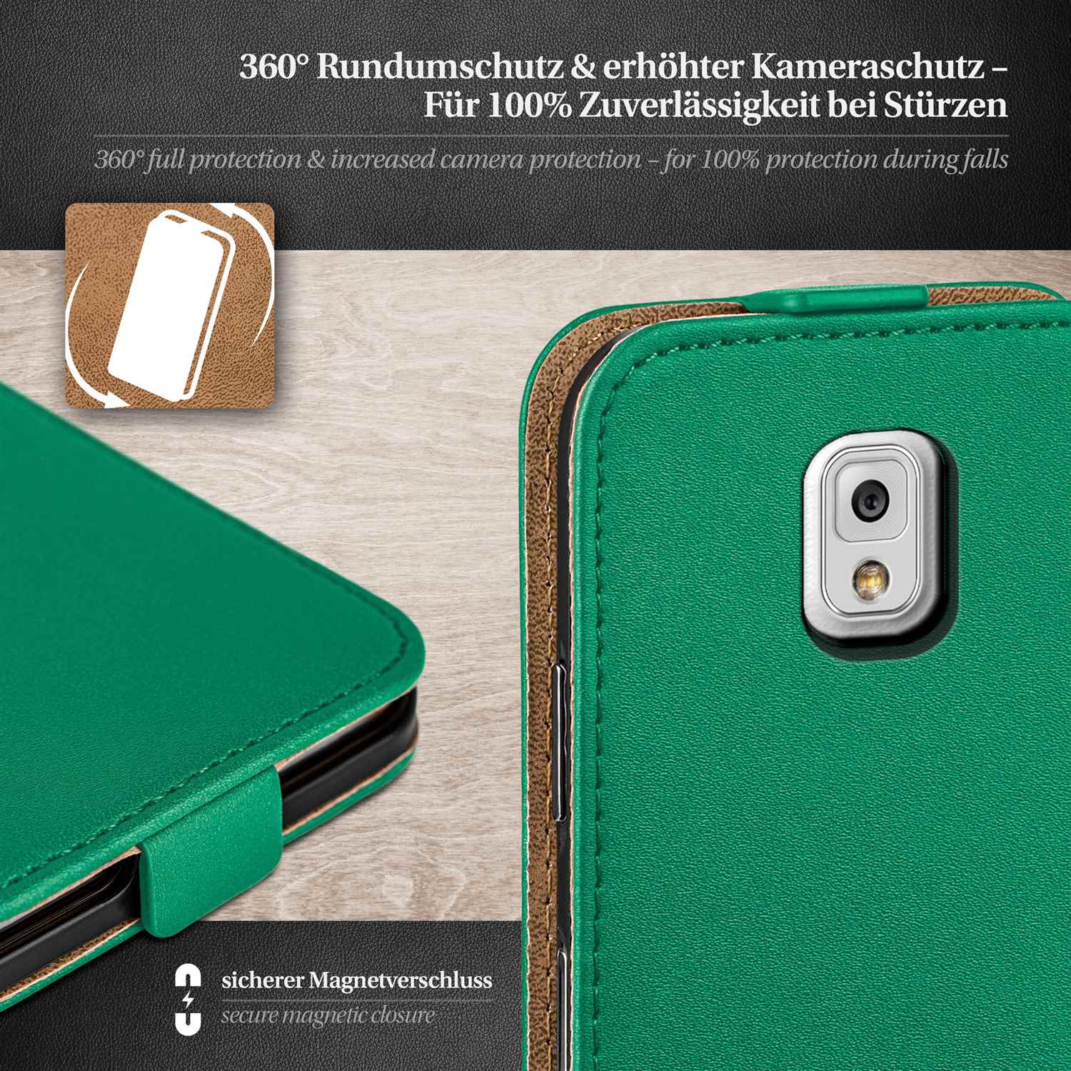 moex Flip Case Samsung Galaxy Note 3 Klapphülle Leder Optik – Weiteres Produktbild 2