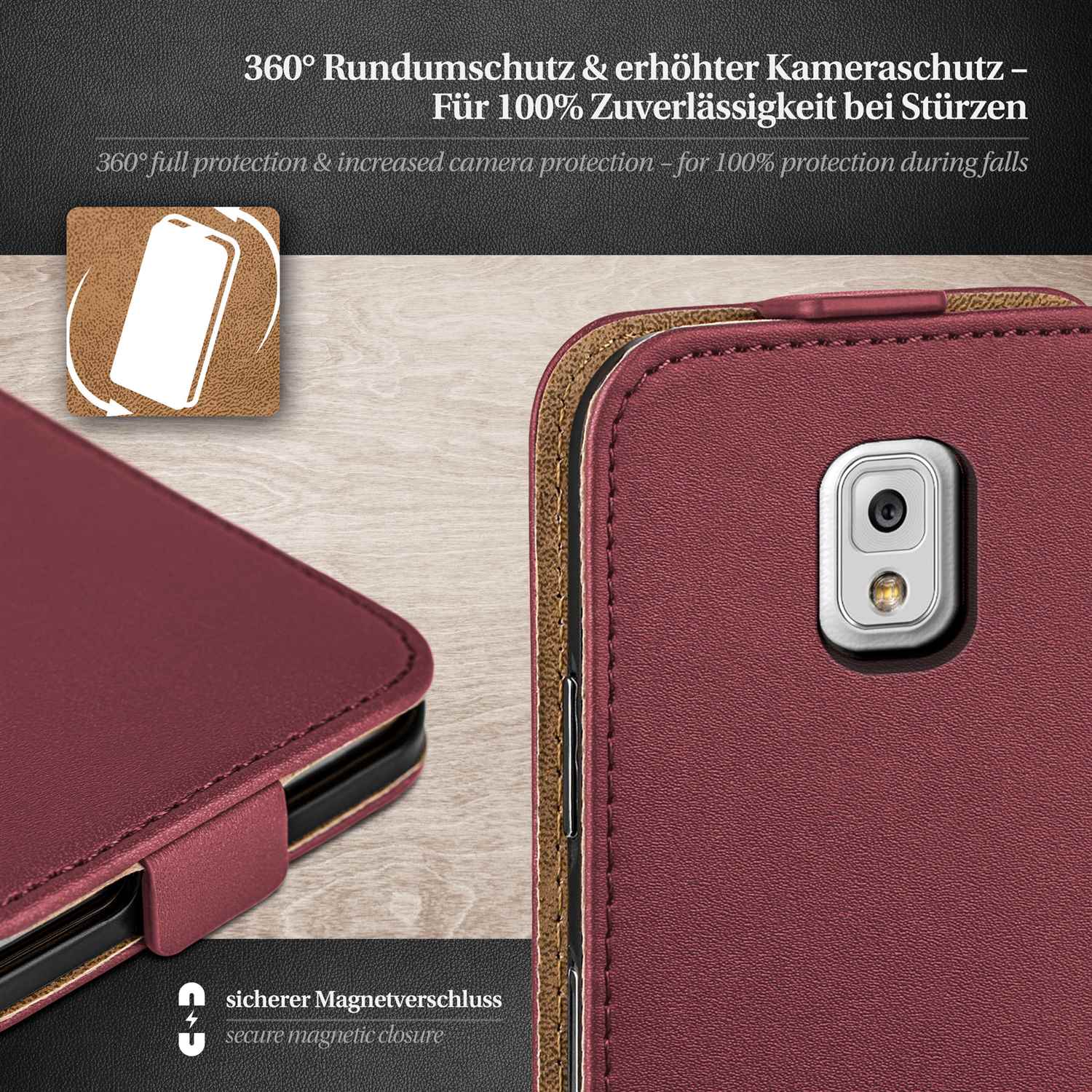moex Flip Case Samsung Galaxy Note 3 Klapphülle Leder Optik – Weiteres Produktbild 2