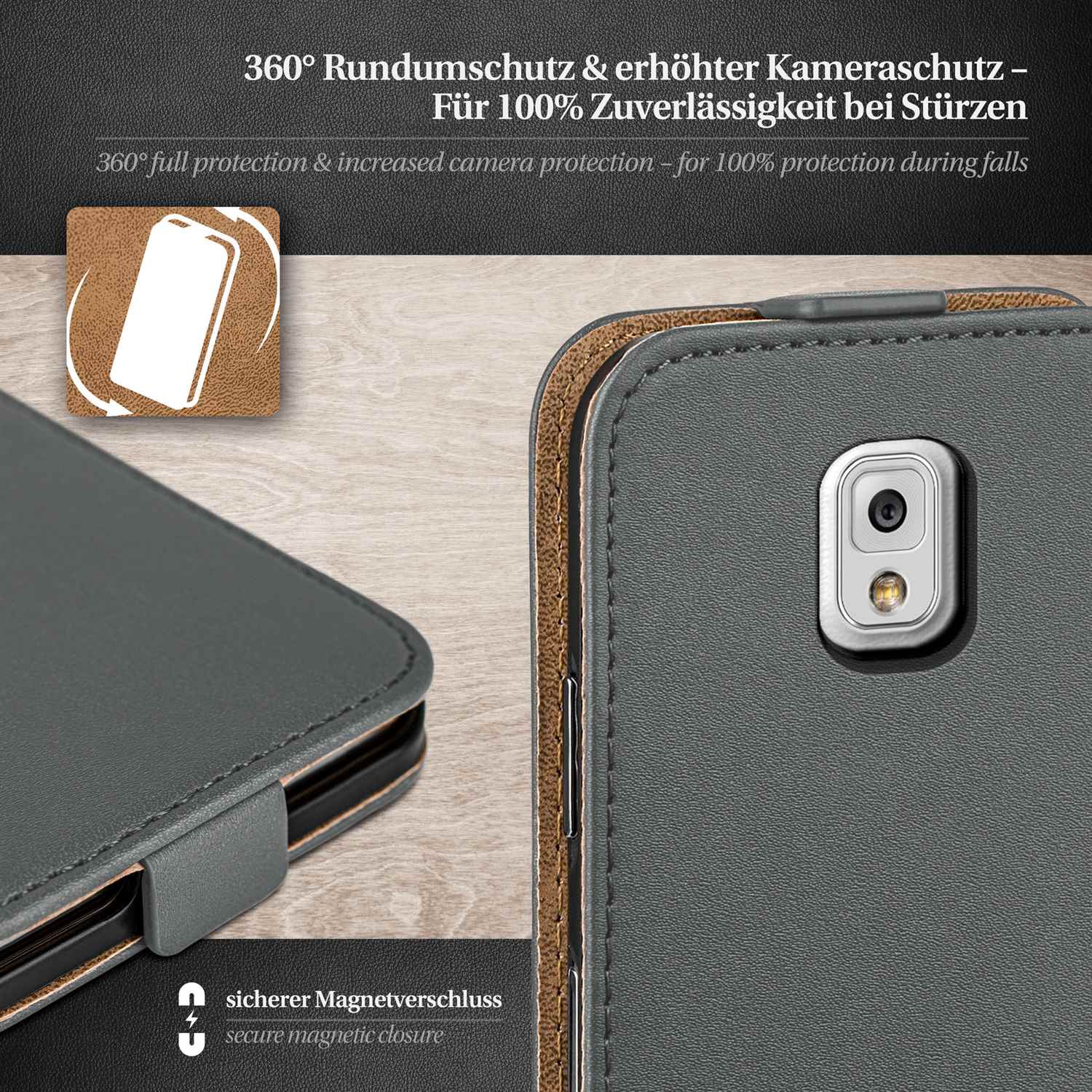 moex Flip Case Samsung Galaxy Note 3 Klapphülle Leder Optik – Weiteres Produktbild 2