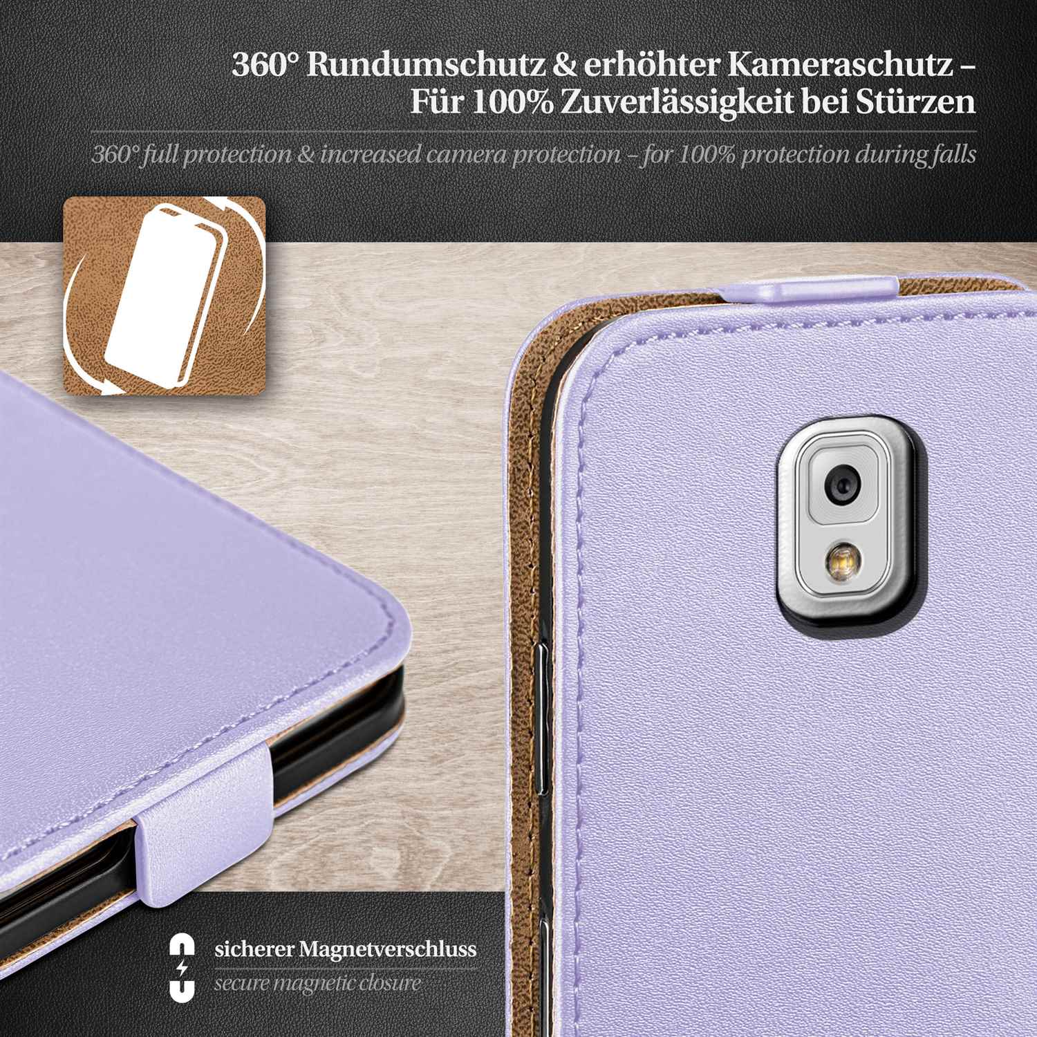 moex Flip Case Samsung Galaxy Note 3 Klapphülle Leder Optik – Weiteres Produktbild 2