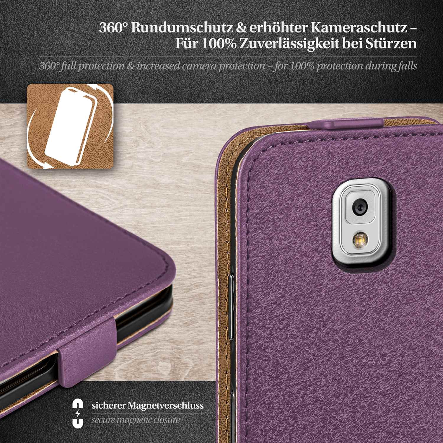 moex Flip Case Samsung Galaxy Note 3 Klapphülle Leder Optik – Weiteres Produktbild 2