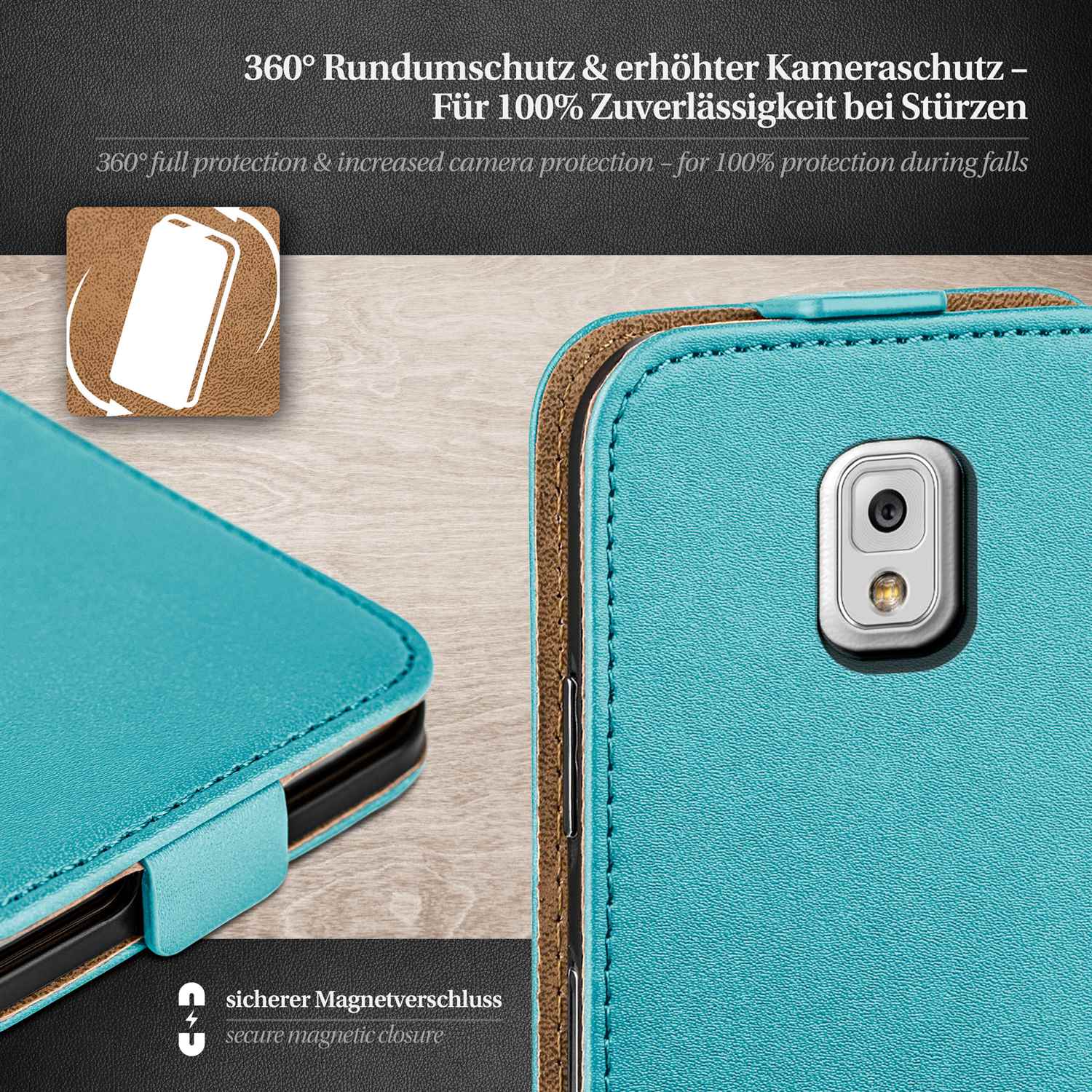 moex Flip Case Samsung Galaxy Note 3 Klapphülle Leder Optik – Weiteres Produktbild 2