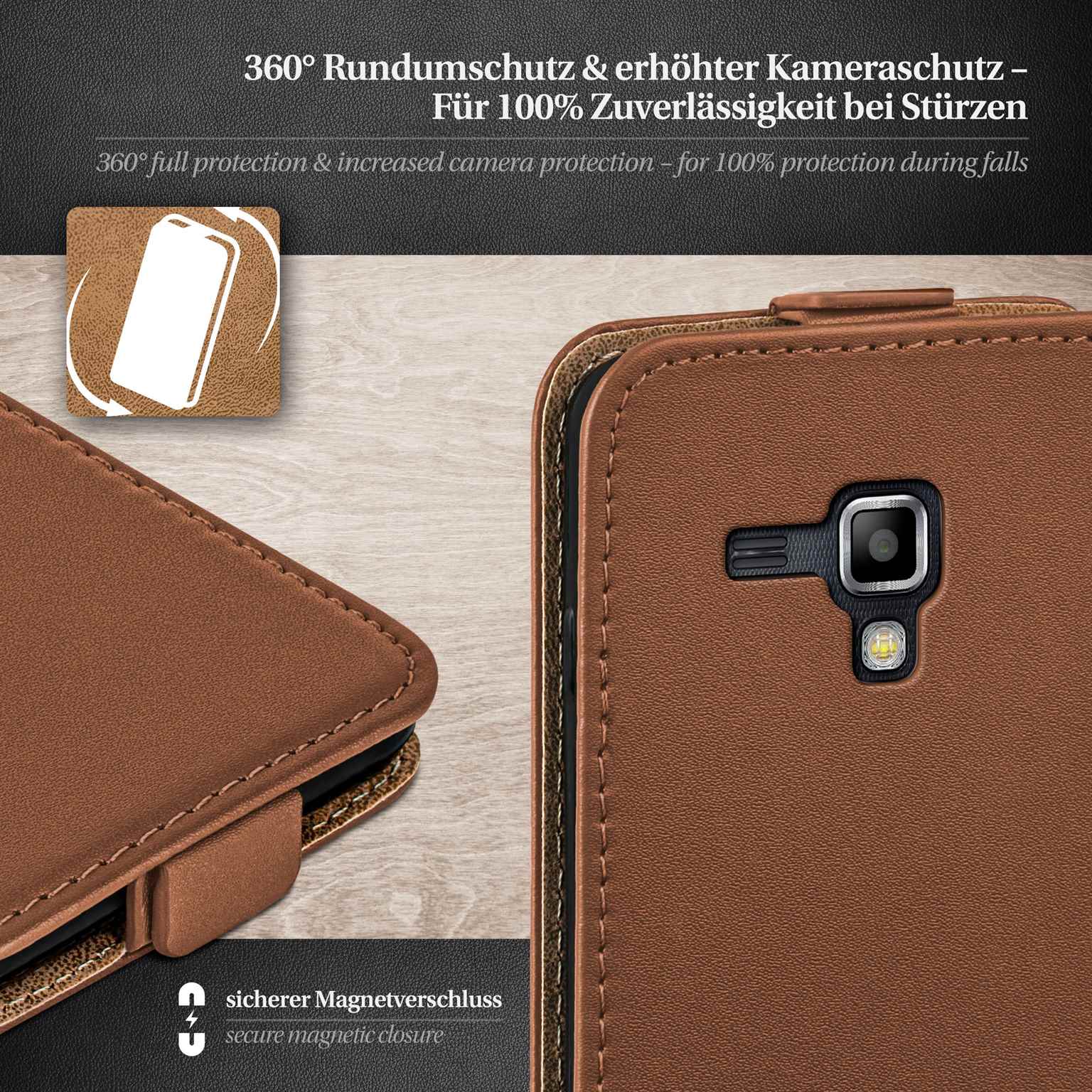 moex Flip Case Samsung Galaxy S Duos 2 Klapphülle Leder Optik – Weiteres Produktbild 2