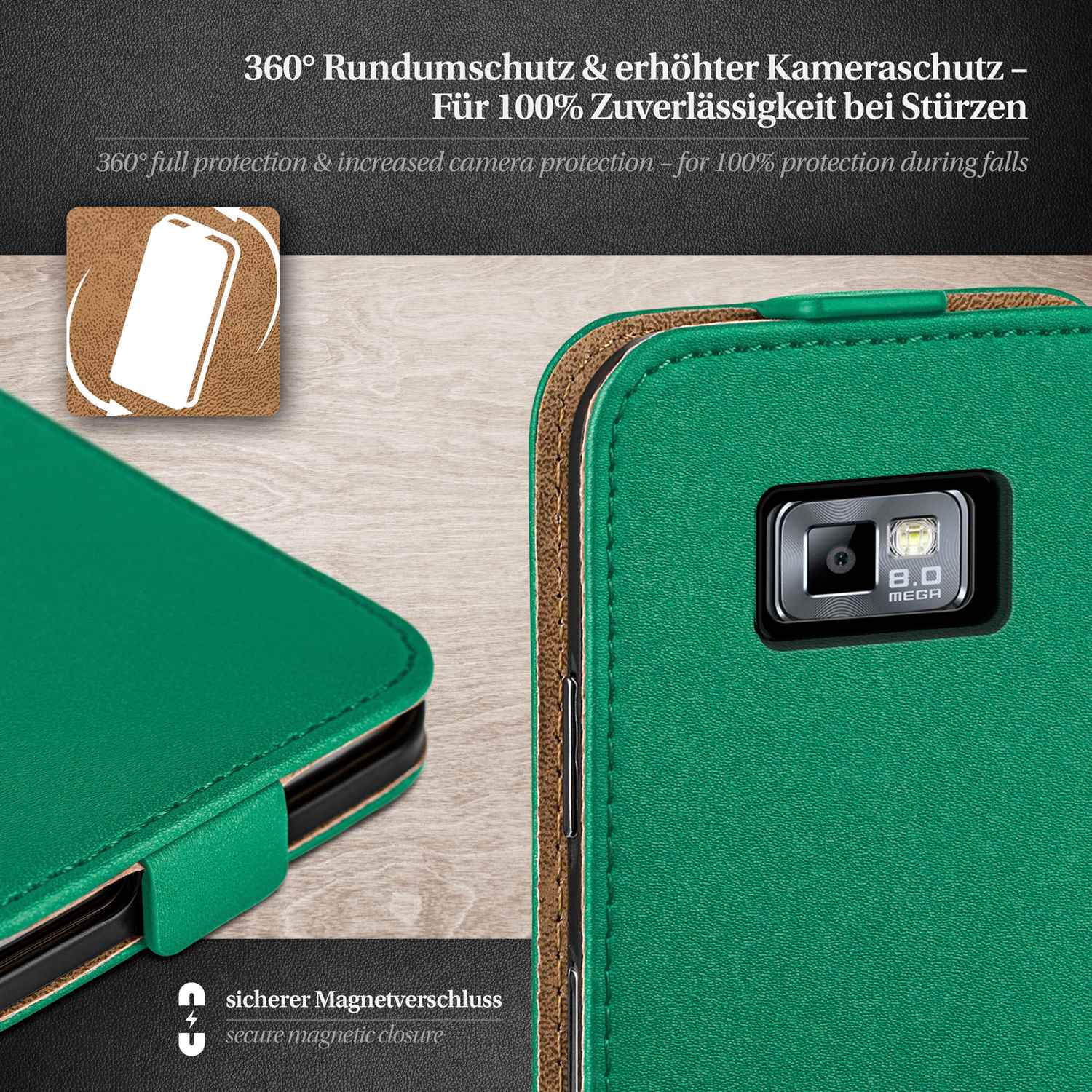 moex Flip Case Samsung Galaxy S2 Klapphülle Leder Optik – Weiteres Produktbild 2