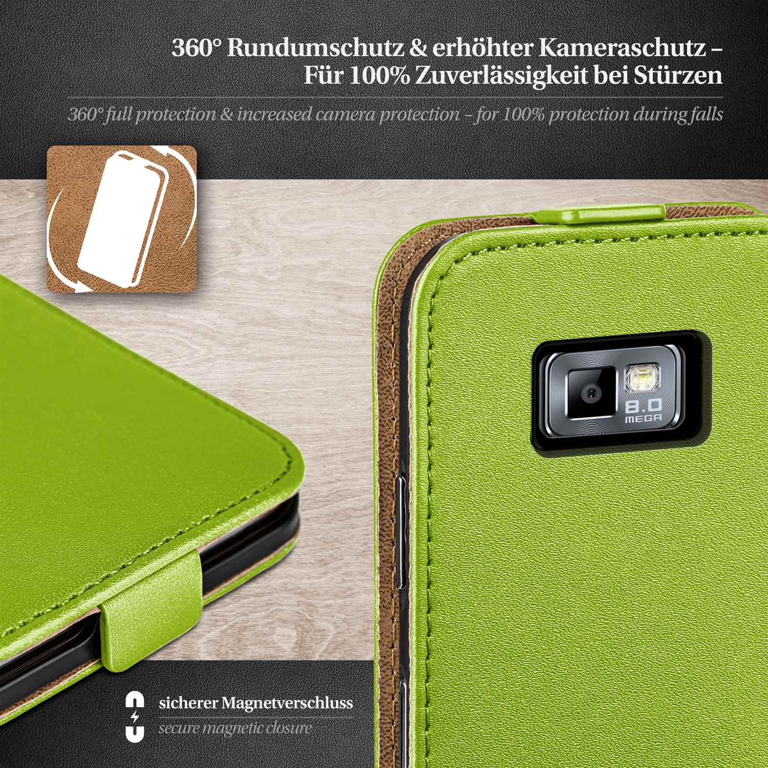 moex Flip Case Samsung Galaxy S2 Klapphülle Leder Optik – Weiteres Produktbild 2