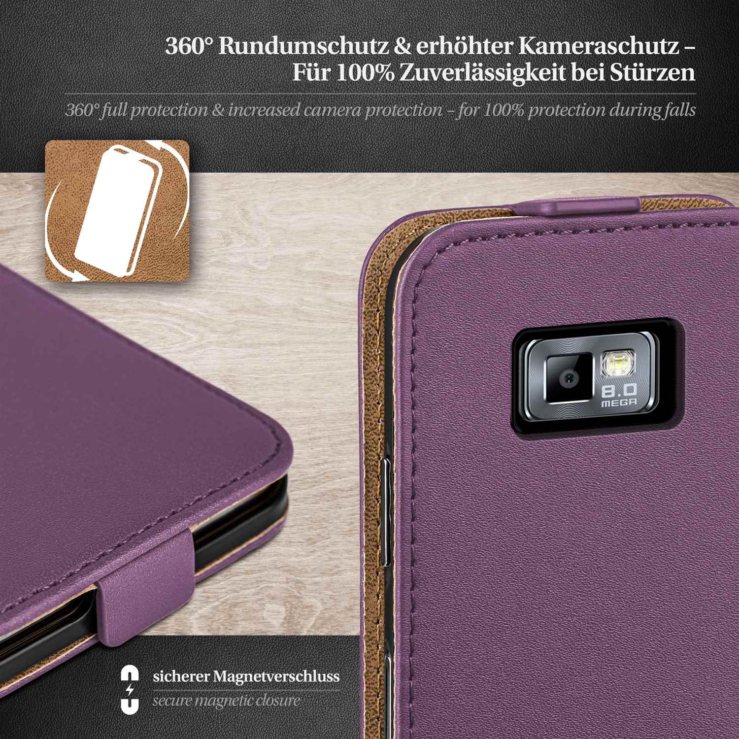 moex Flip Case Samsung Galaxy S2 Klapphülle Leder Optik – Weiteres Produktbild 2