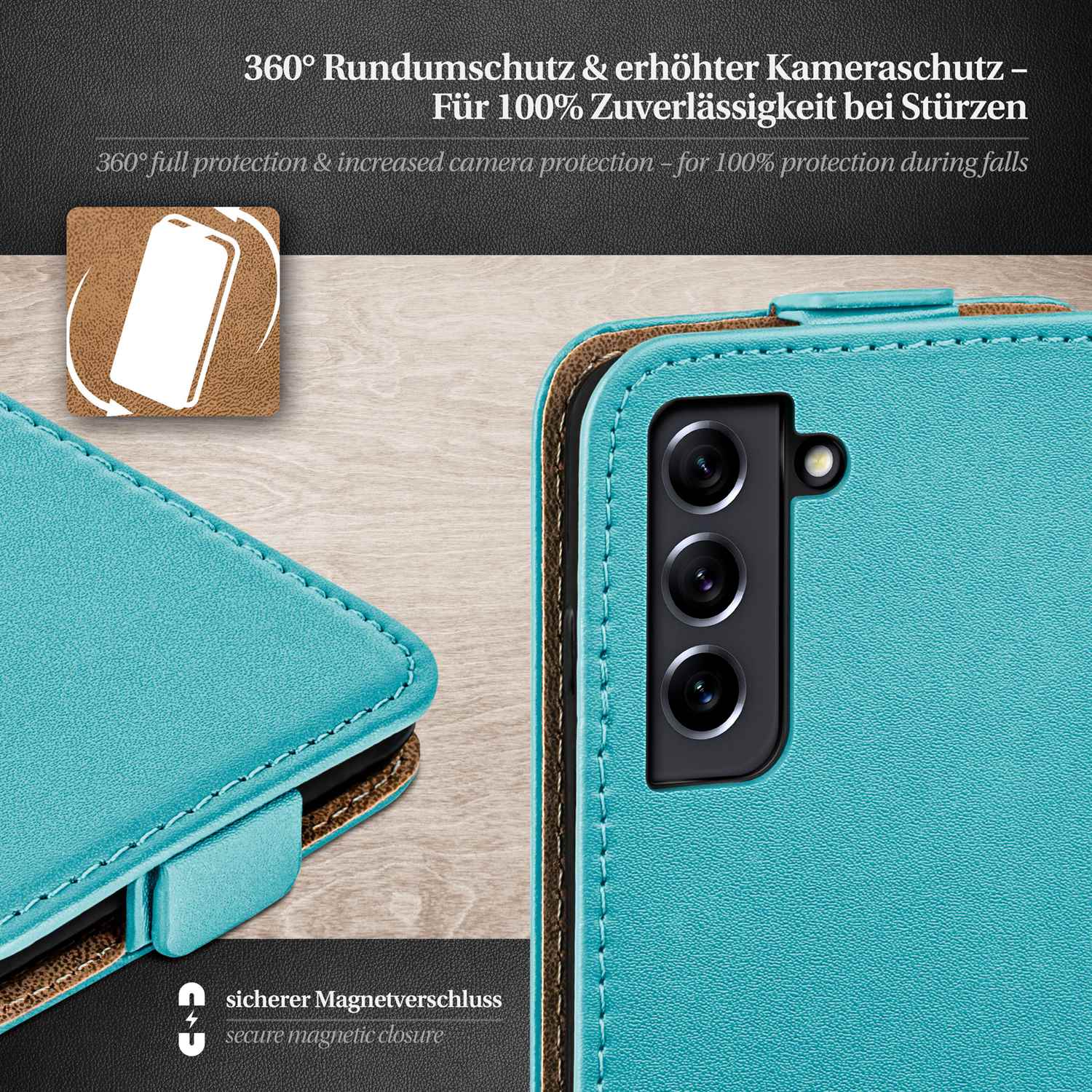 moex Flip Case Samsung Galaxy S21 FE 5G Klapphülle Leder Optik – Weiteres Produktbild 3