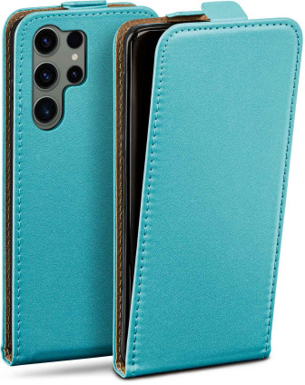 moex moex Flip Case Samsung Galaxy S23 Ultra Klapphülle Leder Optik – Aqua-Cyan