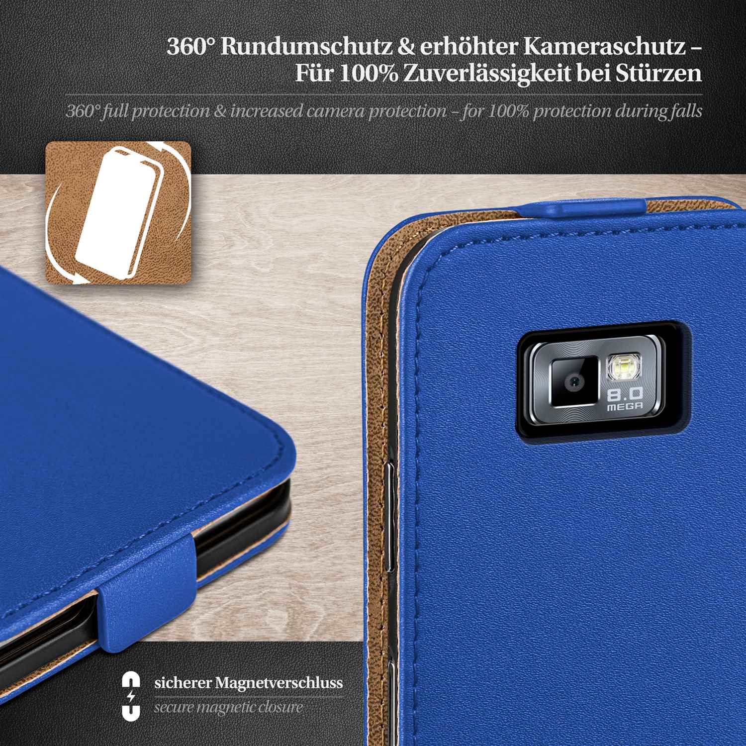 moex Flip Case Samsung Galaxy S2 Plus Klapphülle Leder Optik – Weiteres Produktbild 3