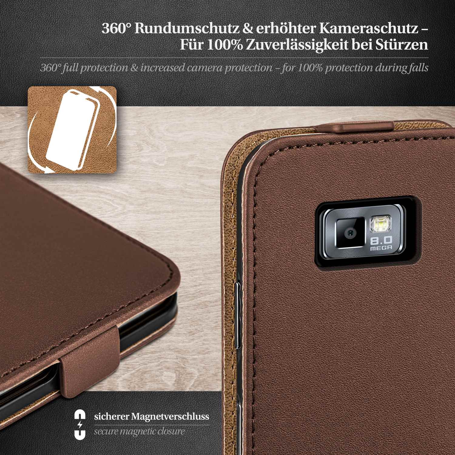moex Flip Case Samsung Galaxy S2 Plus Klapphülle Leder Optik – Weiteres Produktbild 3