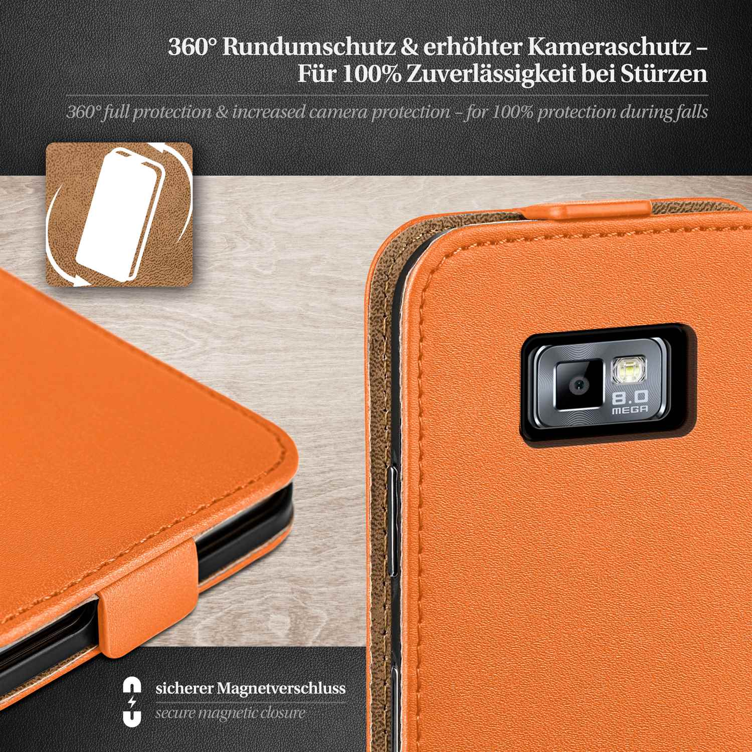 moex Flip Case Samsung Galaxy S2 Plus Klapphülle Leder Optik – Weiteres Produktbild 3