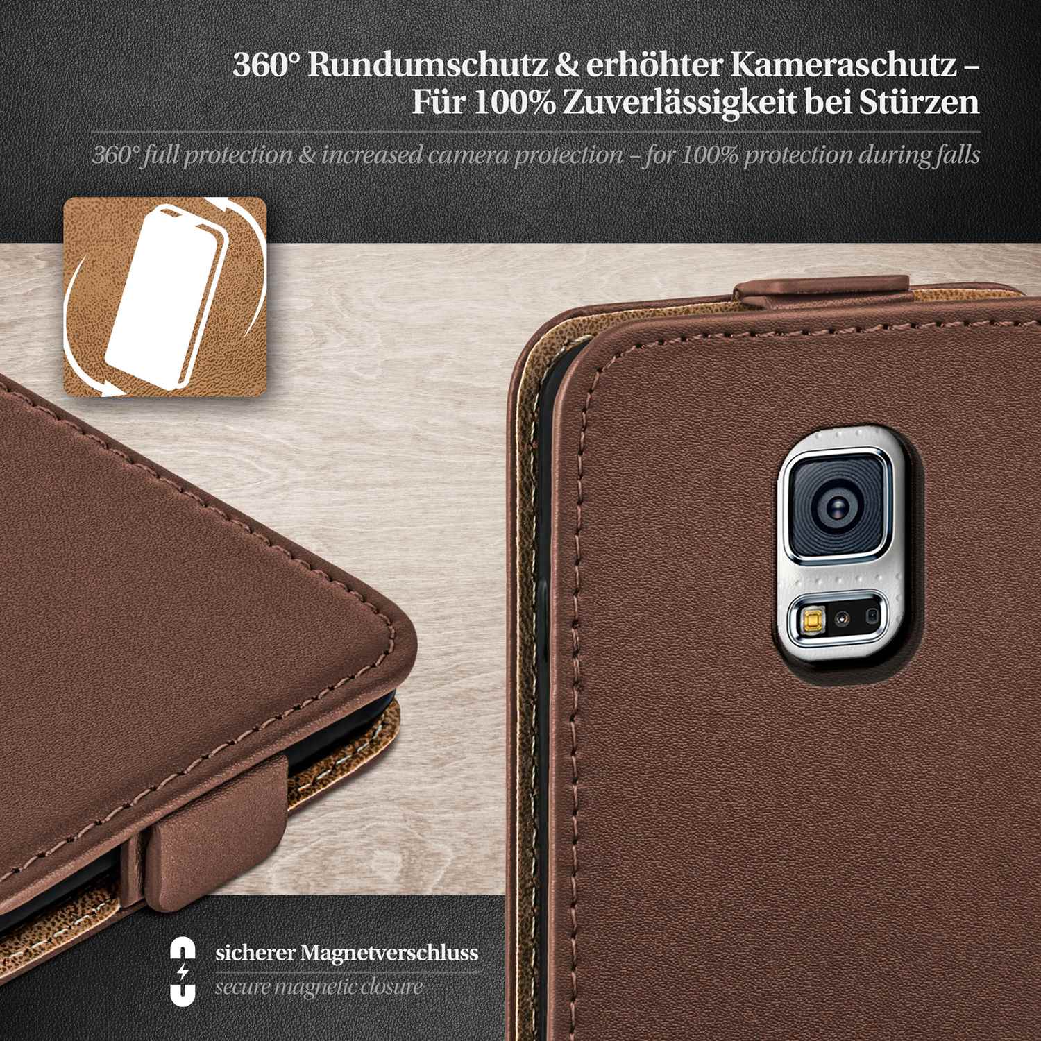 moex Flip Case Samsung Galaxy S5 Mini Klapphülle Leder Optik – Weiteres Produktbild 2