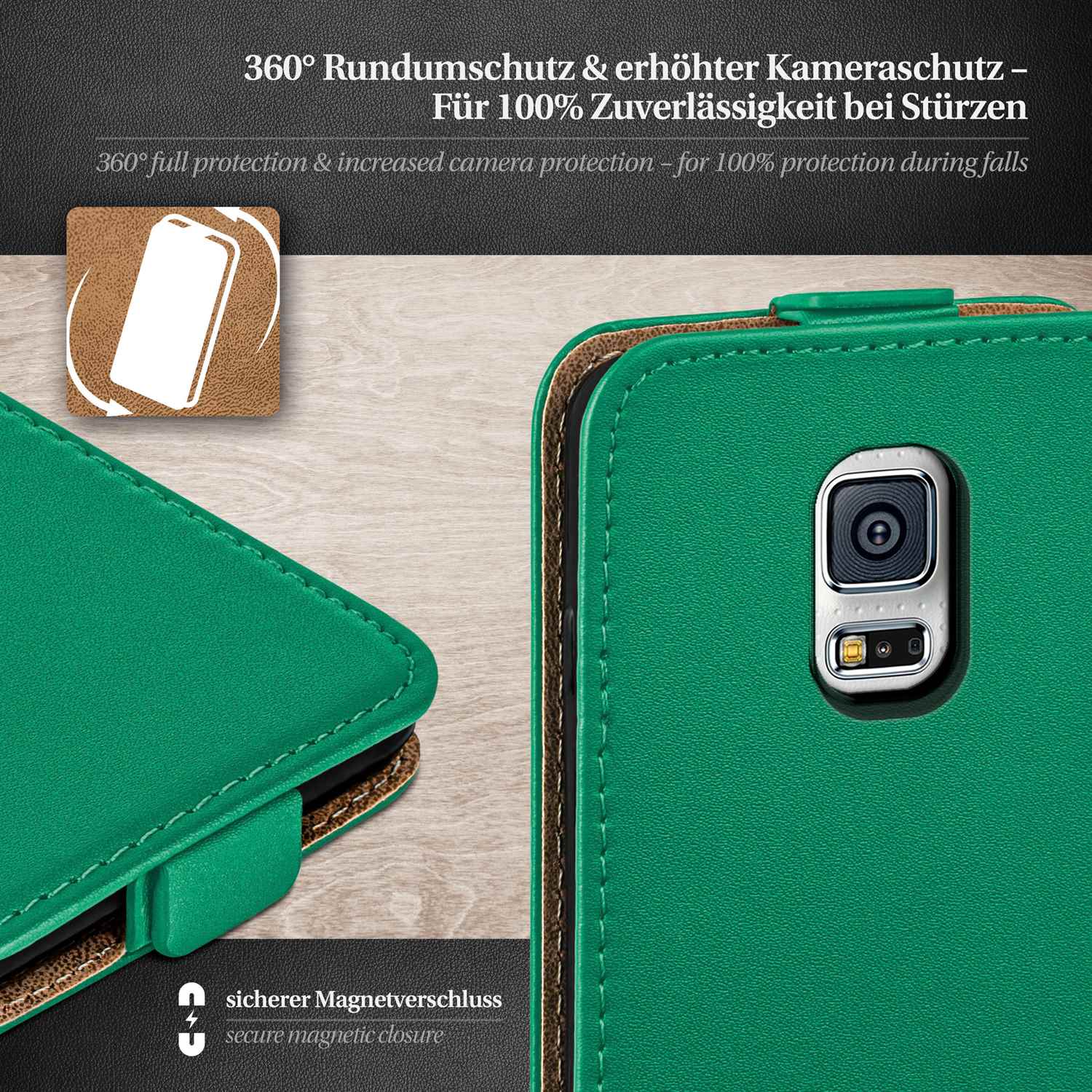 moex Flip Case Samsung Galaxy S5 Mini Klapphülle Leder Optik – Weiteres Produktbild 2
