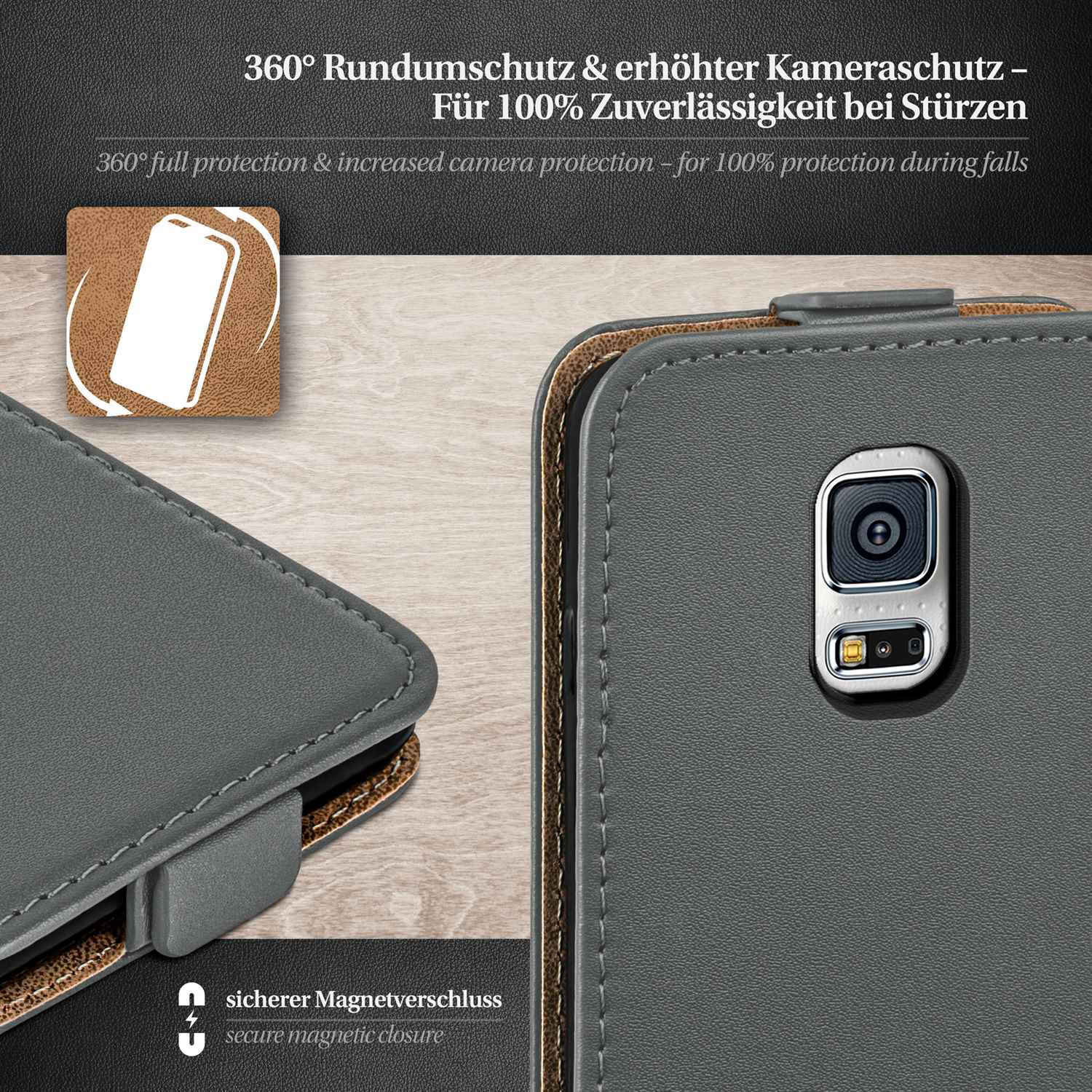 moex Flip Case Samsung Galaxy S5 Mini Klapphülle Leder Optik – Weiteres Produktbild 2