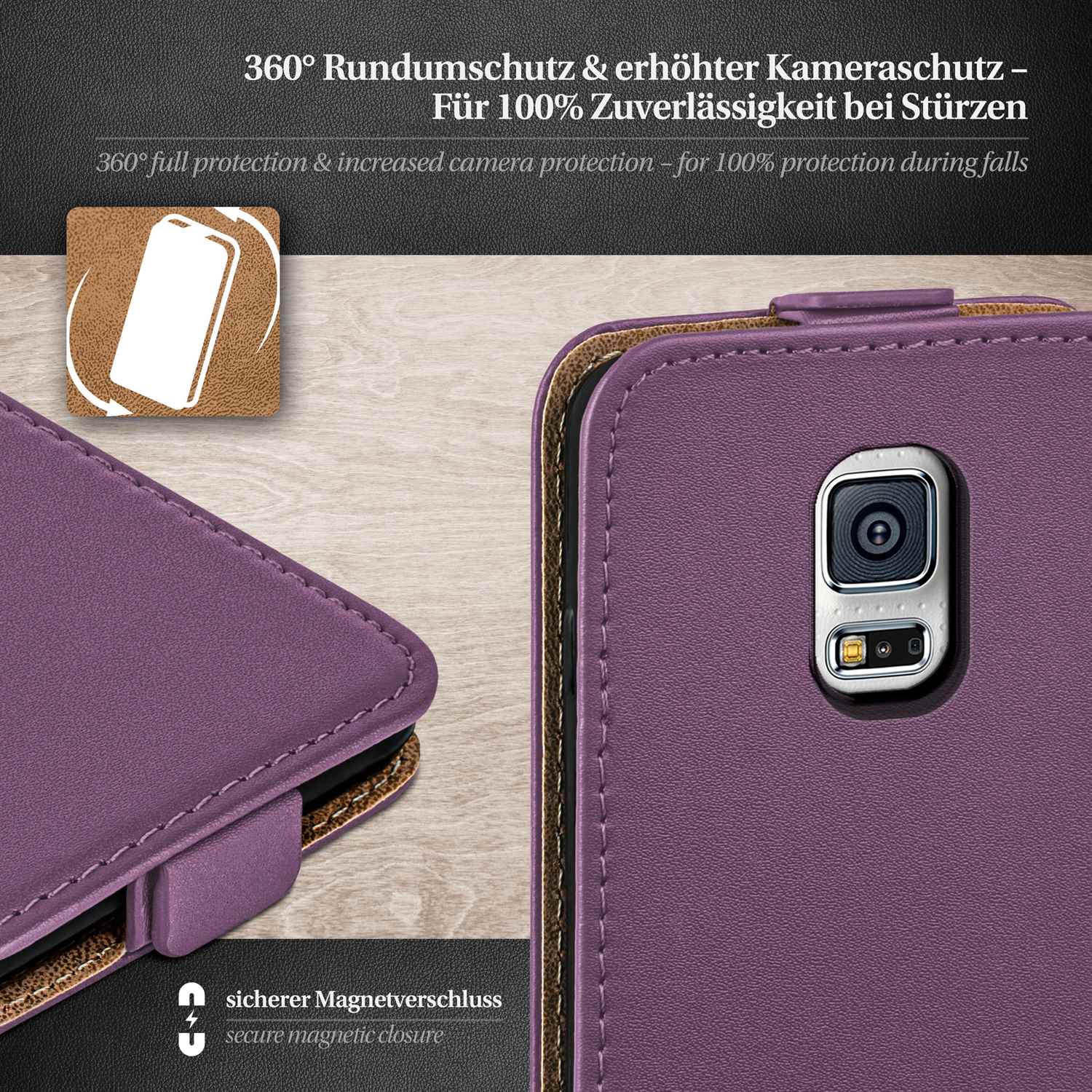 moex Flip Case Samsung Galaxy S5 Mini Klapphülle Leder Optik – Weiteres Produktbild 2