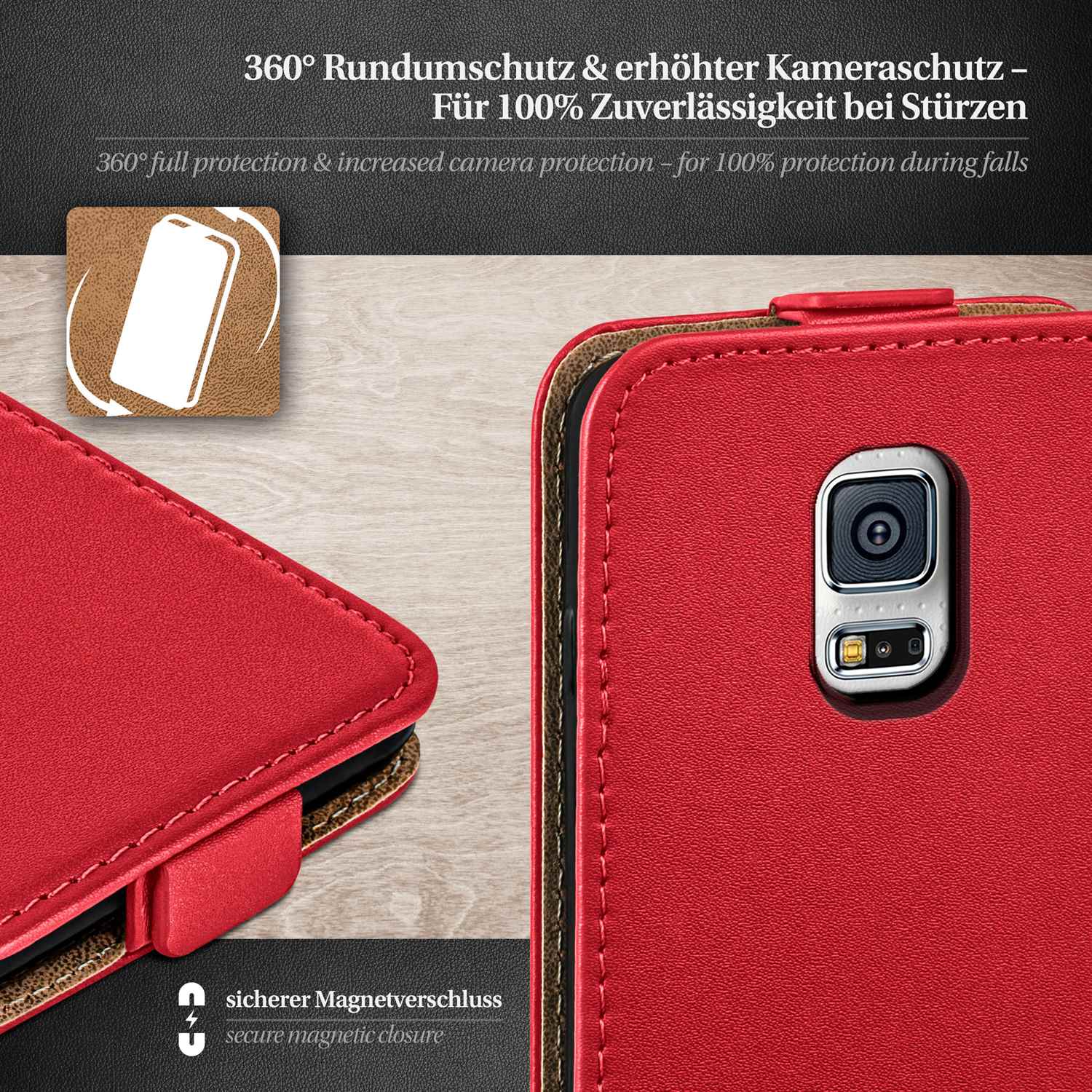 moex Flip Case Samsung Galaxy S5 Mini Klapphülle Leder Optik – Weiteres Produktbild 2