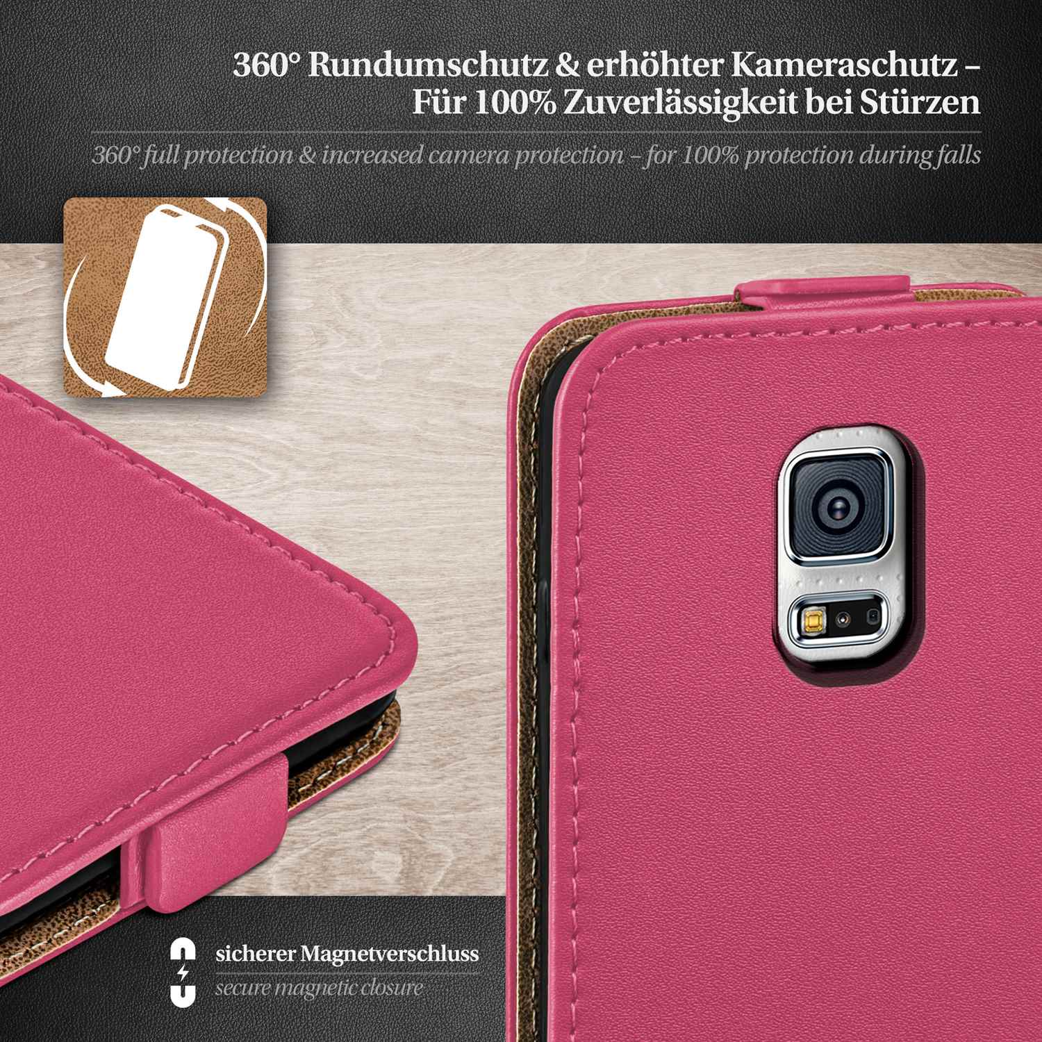 moex Flip Case Samsung Galaxy S5 Mini Klapphülle Leder Optik – Weiteres Produktbild 2