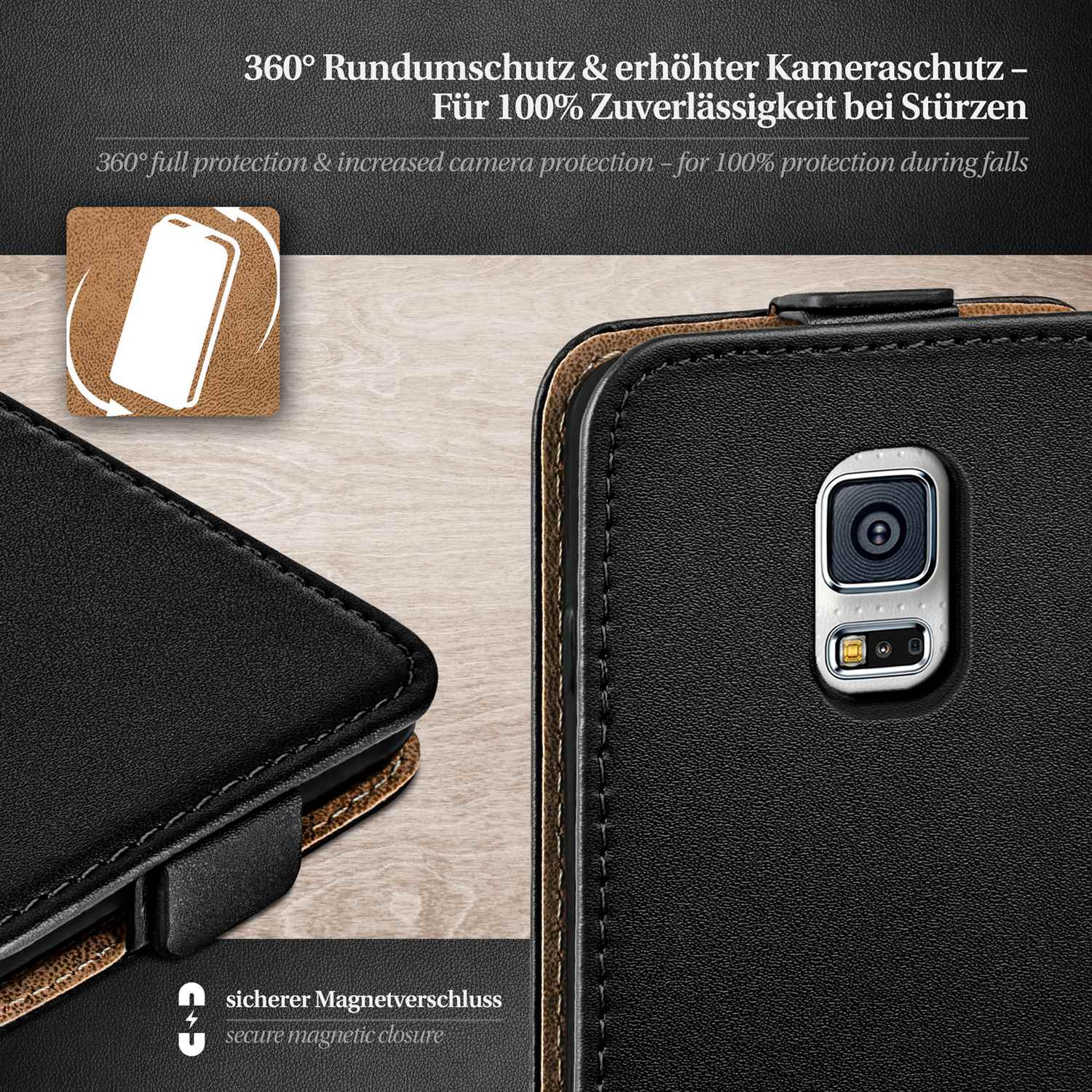moex Flip Case Samsung Galaxy S5 Mini Klapphülle Leder Optik – Weiteres Produktbild 2