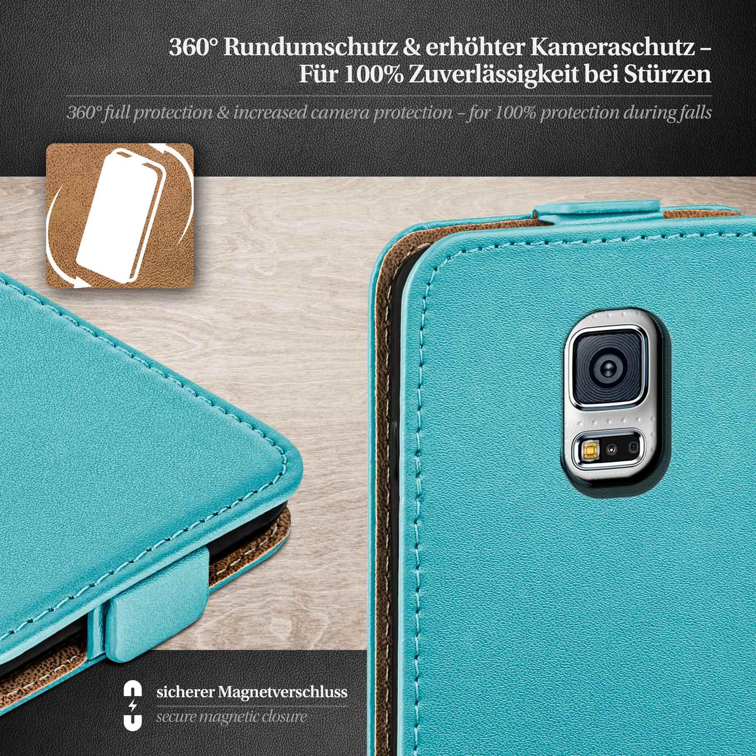 moex Flip Case Samsung Galaxy S5 Mini Klapphülle Leder Optik – Weiteres Produktbild 2