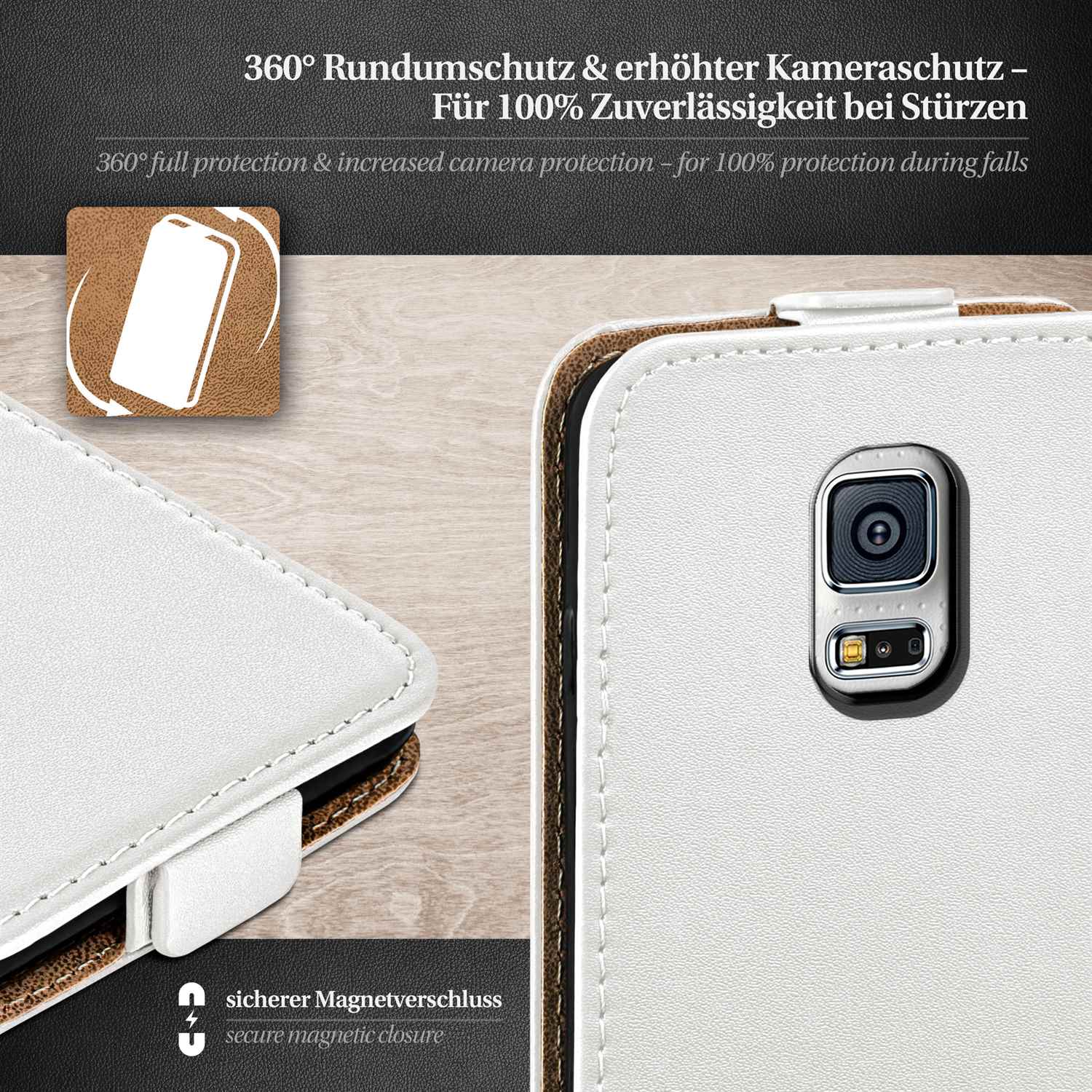 moex Flip Case Samsung Galaxy S5 Mini Klapphülle Leder Optik – Weiteres Produktbild 2