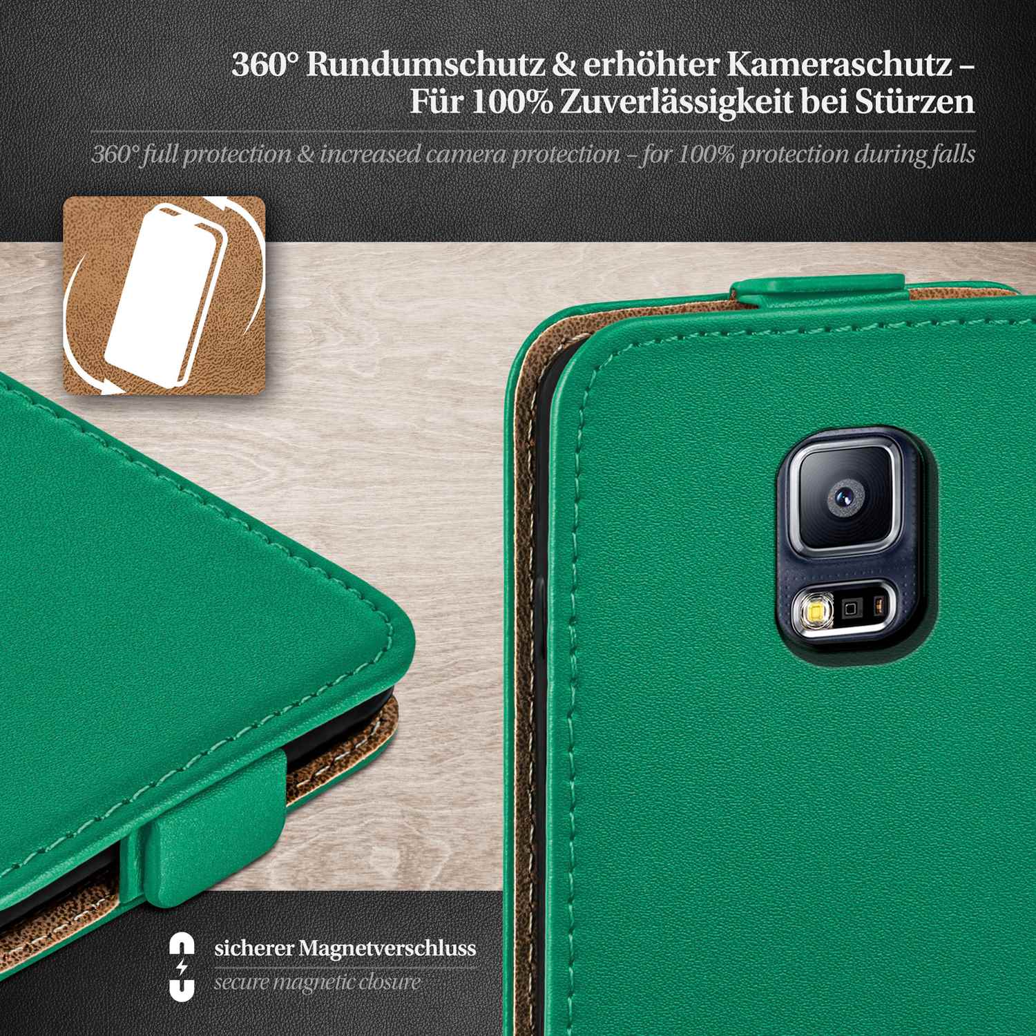 moex Flip Case Samsung Galaxy S5 Neo Klapphülle Leder Optik – Weiteres Produktbild 2