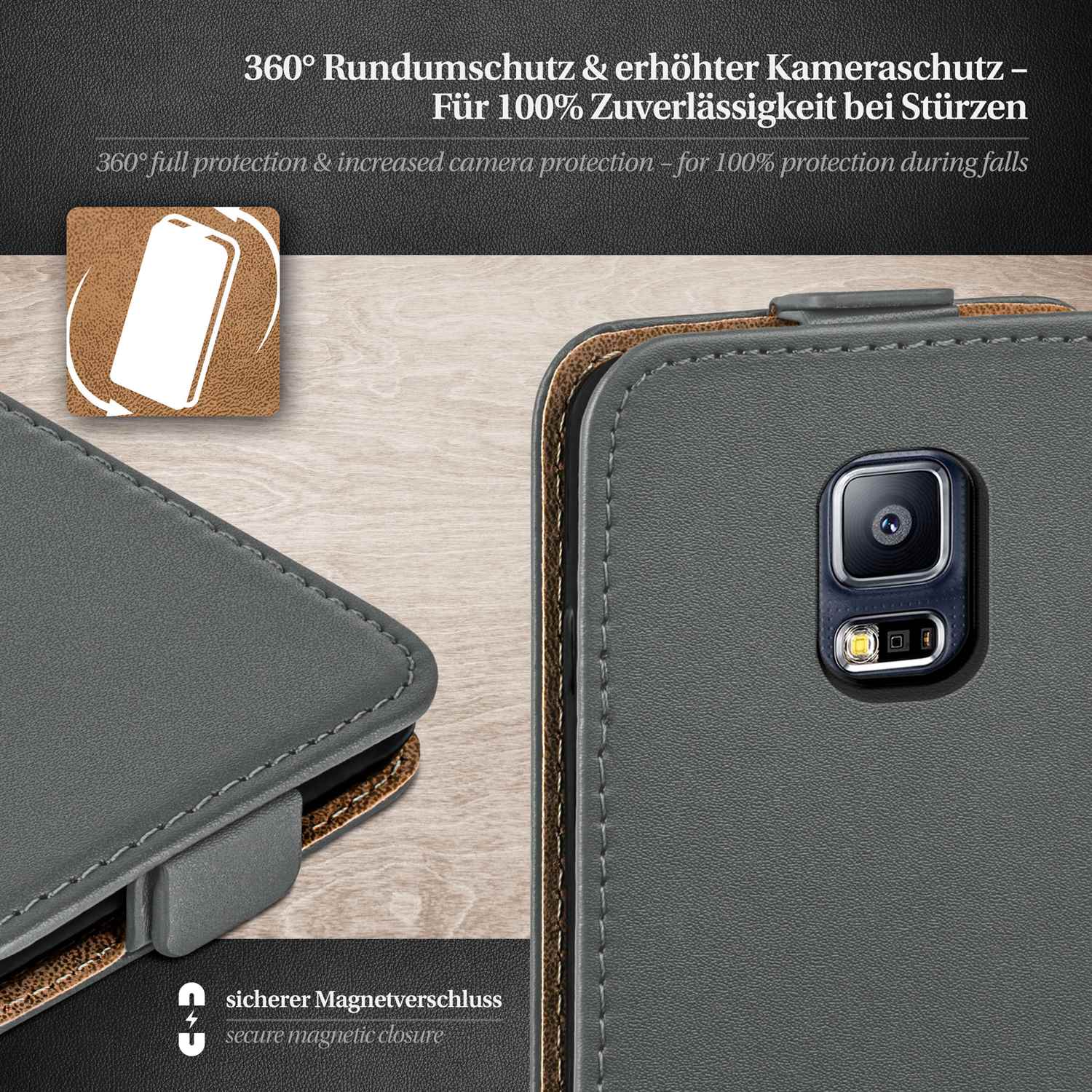 moex Flip Case Samsung Galaxy S5 Neo Klapphülle Leder Optik – Weiteres Produktbild 2