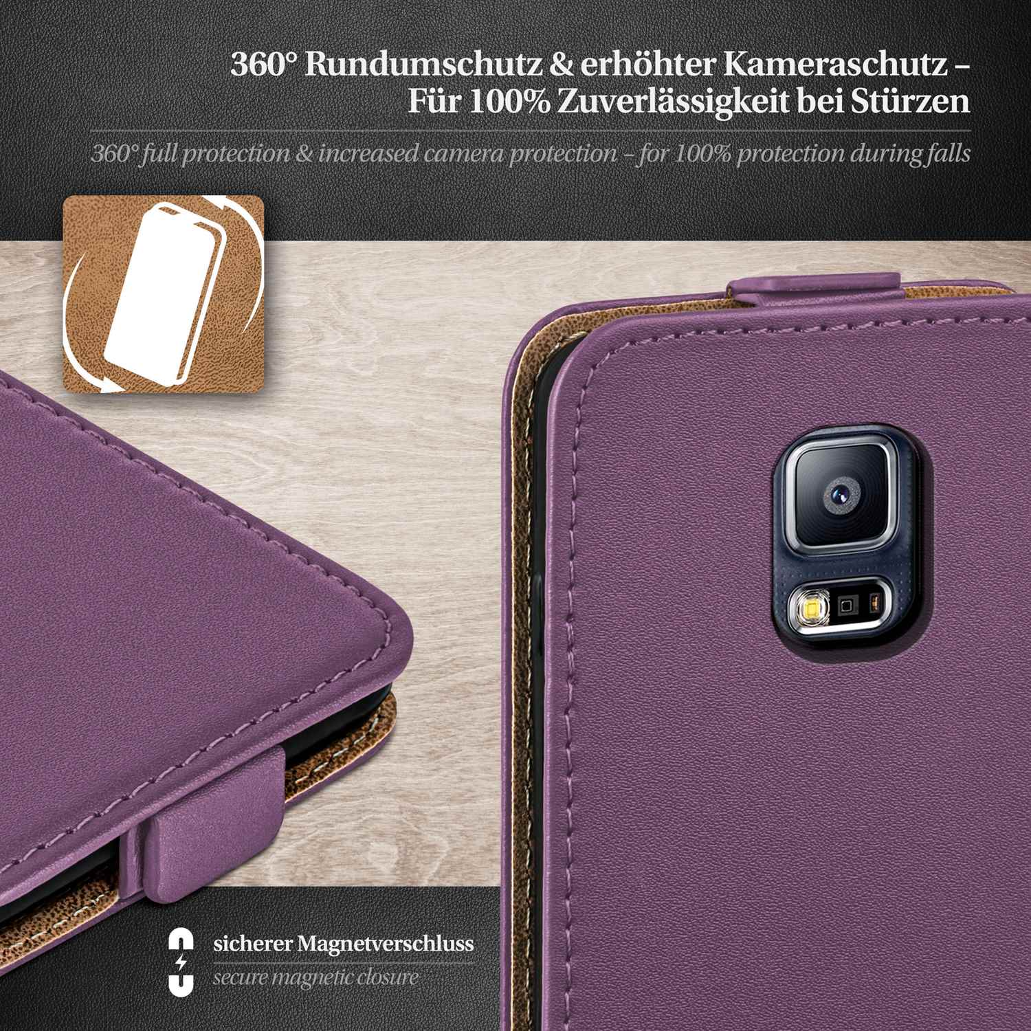 moex Flip Case Samsung Galaxy S5 Neo Klapphülle Leder Optik – Weiteres Produktbild 2