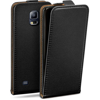 moex Flip Case Samsung Galaxy S5 Neo Klapphülle Leder Optik – Deep-Black