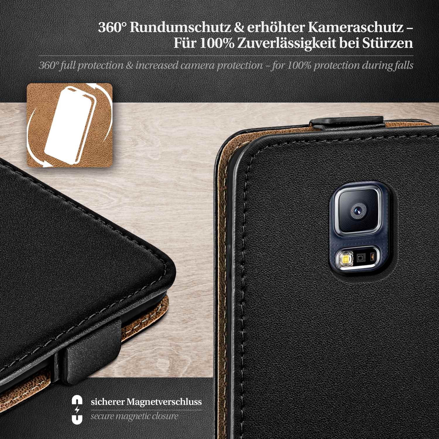 moex Flip Case Samsung Galaxy S5 Neo Klapphülle Leder Optik – Weiteres Produktbild 2