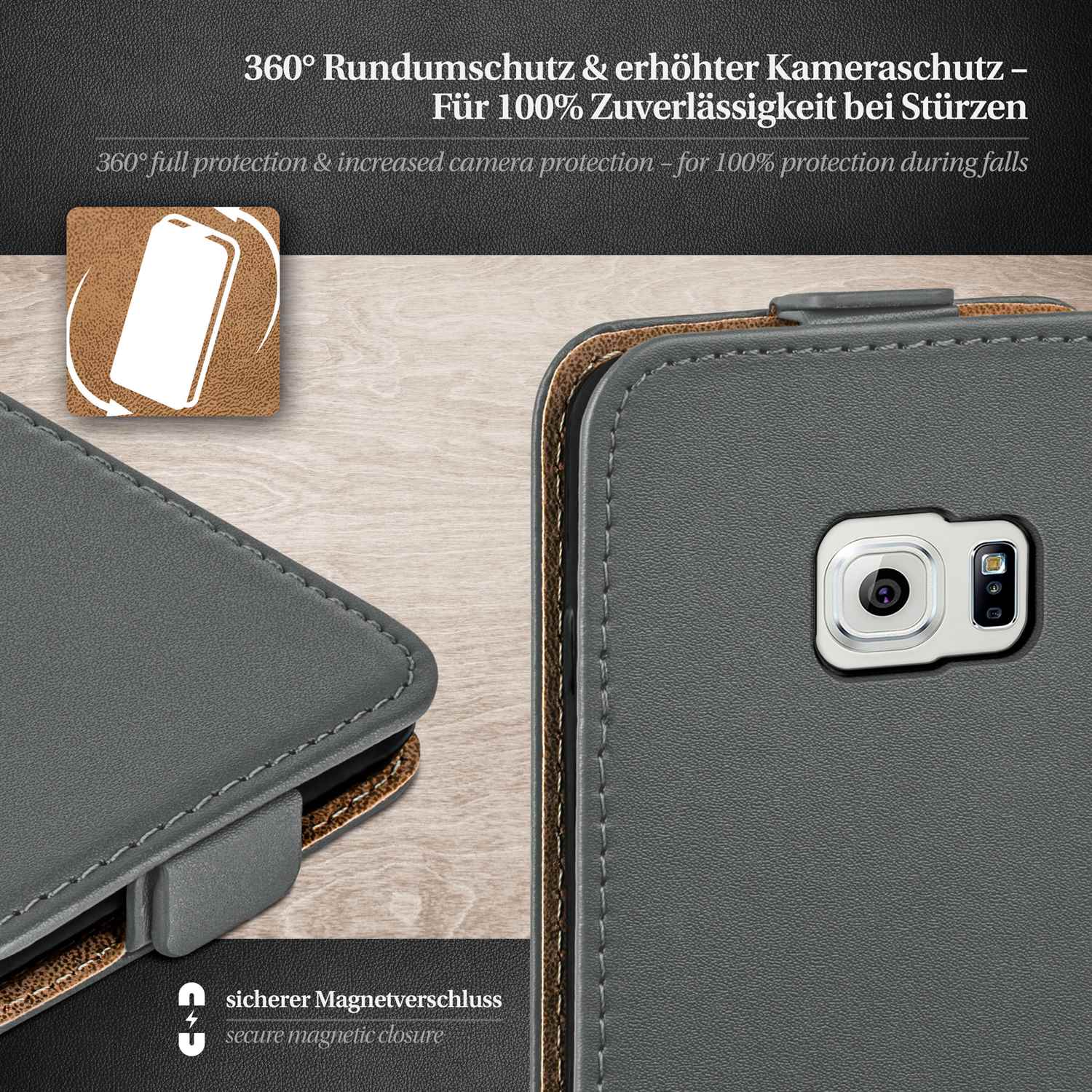 moex Flip Case Samsung Galaxy S6 Klapphülle Leder Optik – Weiteres Produktbild 3