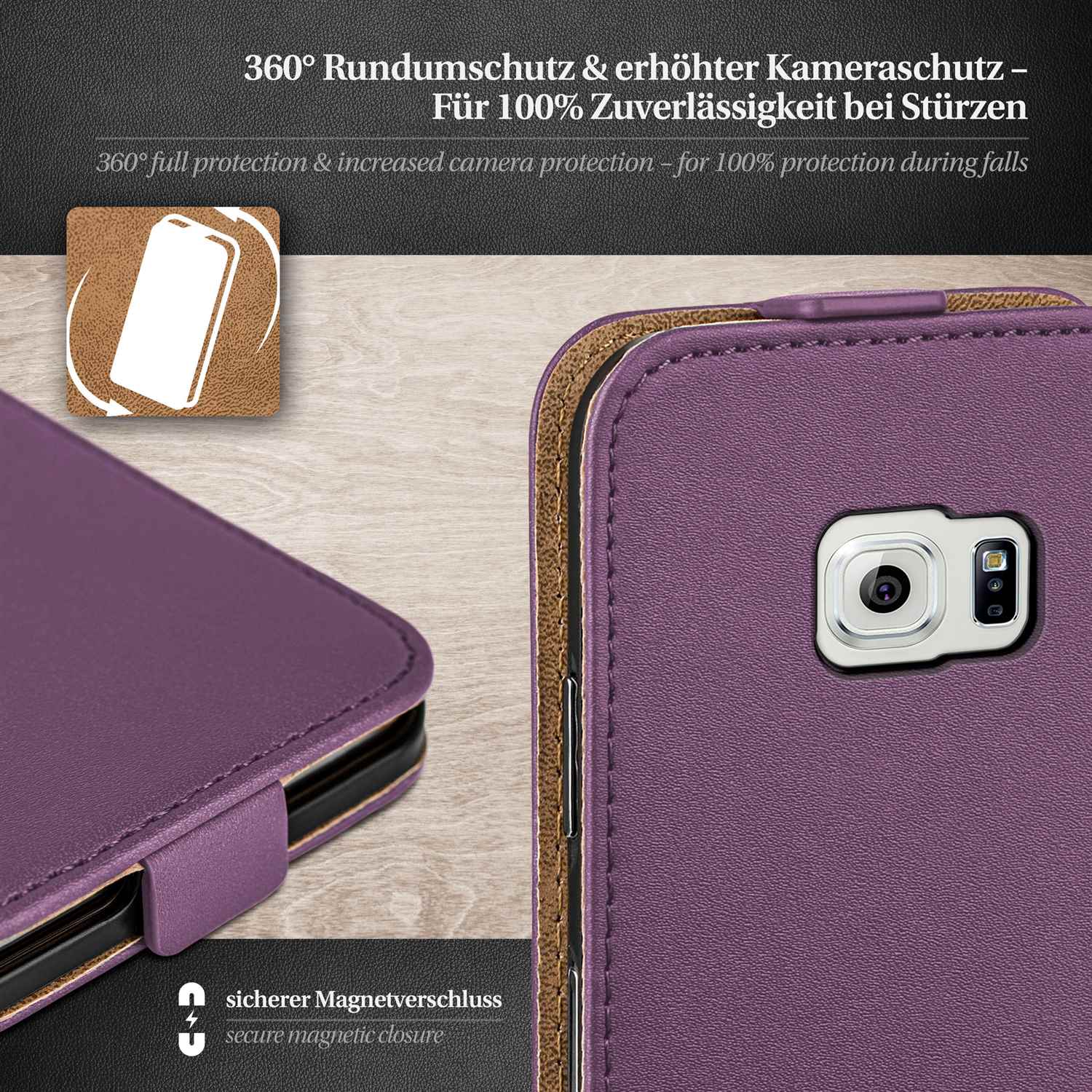 moex Flip Case Samsung Galaxy S6 Klapphülle Leder Optik – Weiteres Produktbild 3
