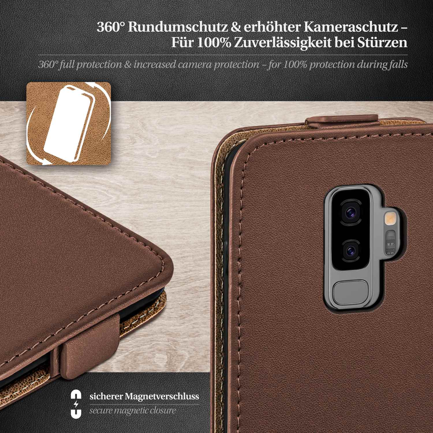 moex Flip Case Samsung Galaxy S9 Plus Klapphülle Leder Optik – Weiteres Produktbild 3