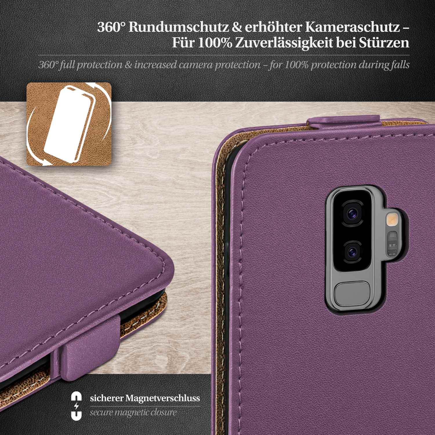 moex Flip Case Samsung Galaxy S9 Plus Klapphülle Leder Optik – Weiteres Produktbild 3