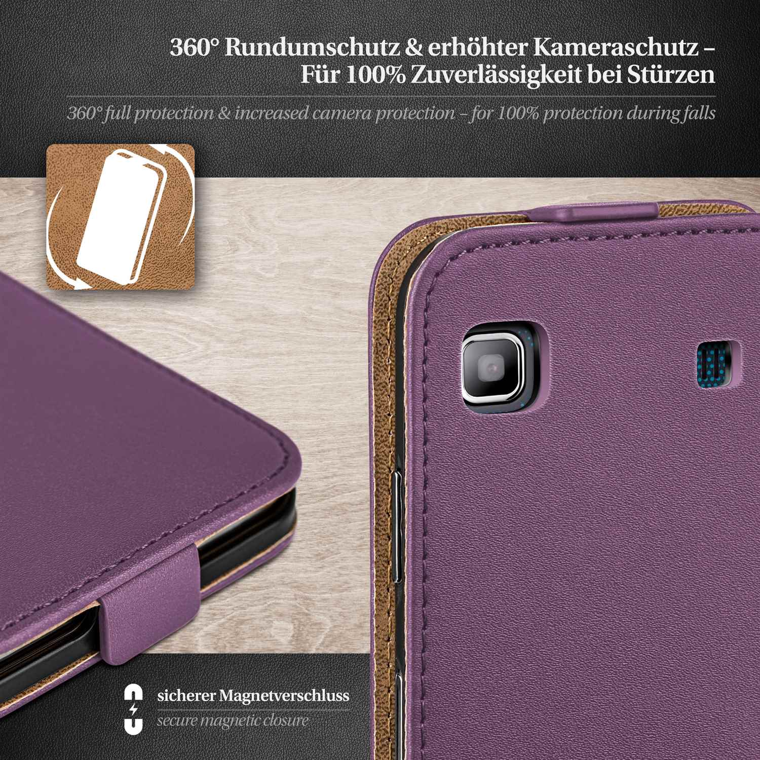 moex Flip Case Samsung Galaxy S Plus Klapphülle Leder Optik – Weiteres Produktbild 3